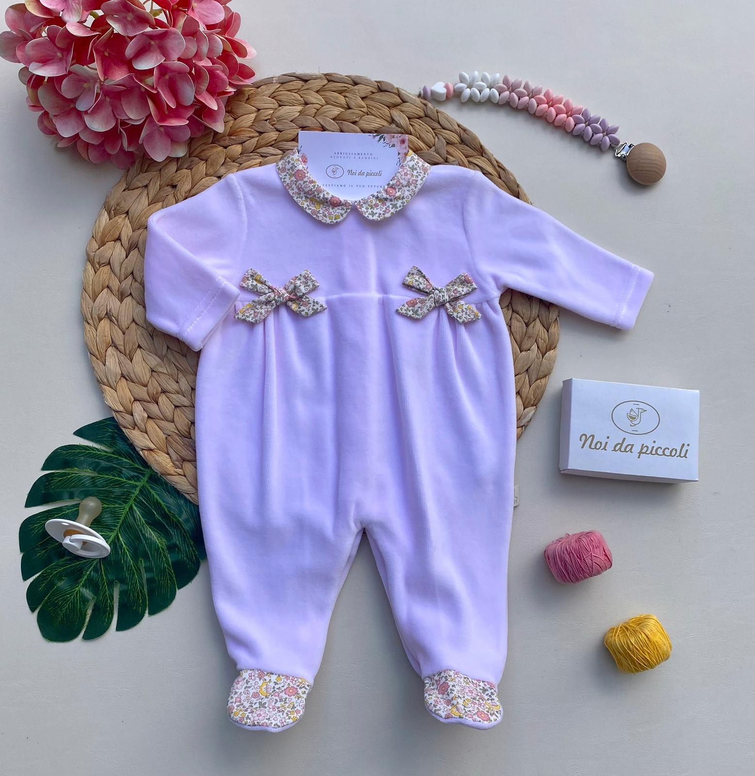 TUTINA CON FIOCCHETTI E COLLETTO FLOREALE CINIGLIA ROSA BABY - Noi da piccoli