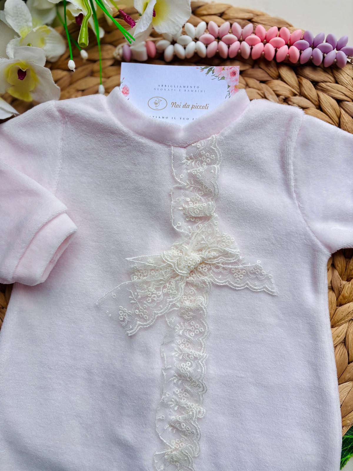 TUTINA CON MERLETTO E FIOCCHETTO CINIGLIA ROSA - Noi da piccoli