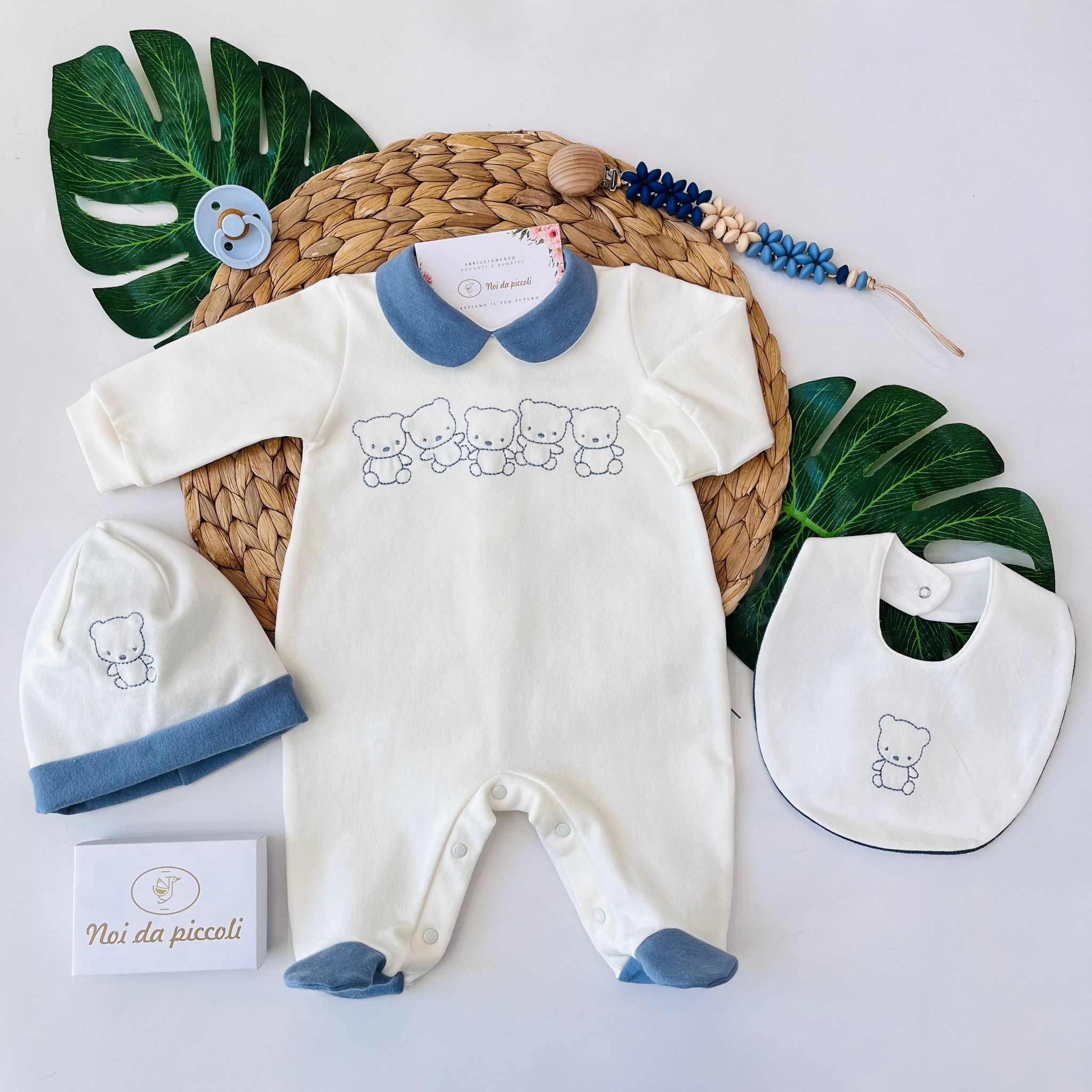 TUTINA CON ORSETTI CENTRALI COTONE CALDO PANNA E AVION - Noi da piccoli