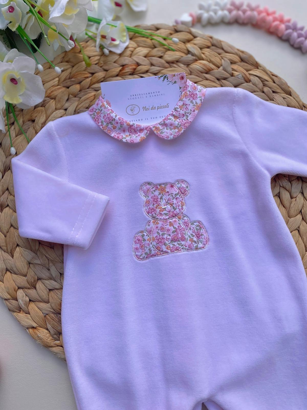 TUTINA CON ORSETTO E COLLETTO A FIORELLINI CINIGLIA ROSA - Noi da piccoli