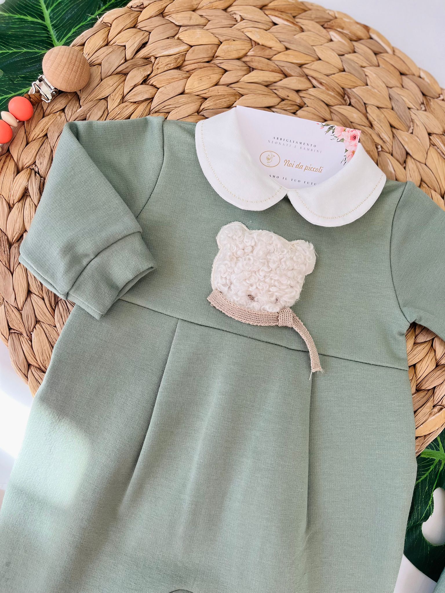 TUTINA CON ORSETTO SHERPA COTONE CALDO VERDE - Noi da piccoli