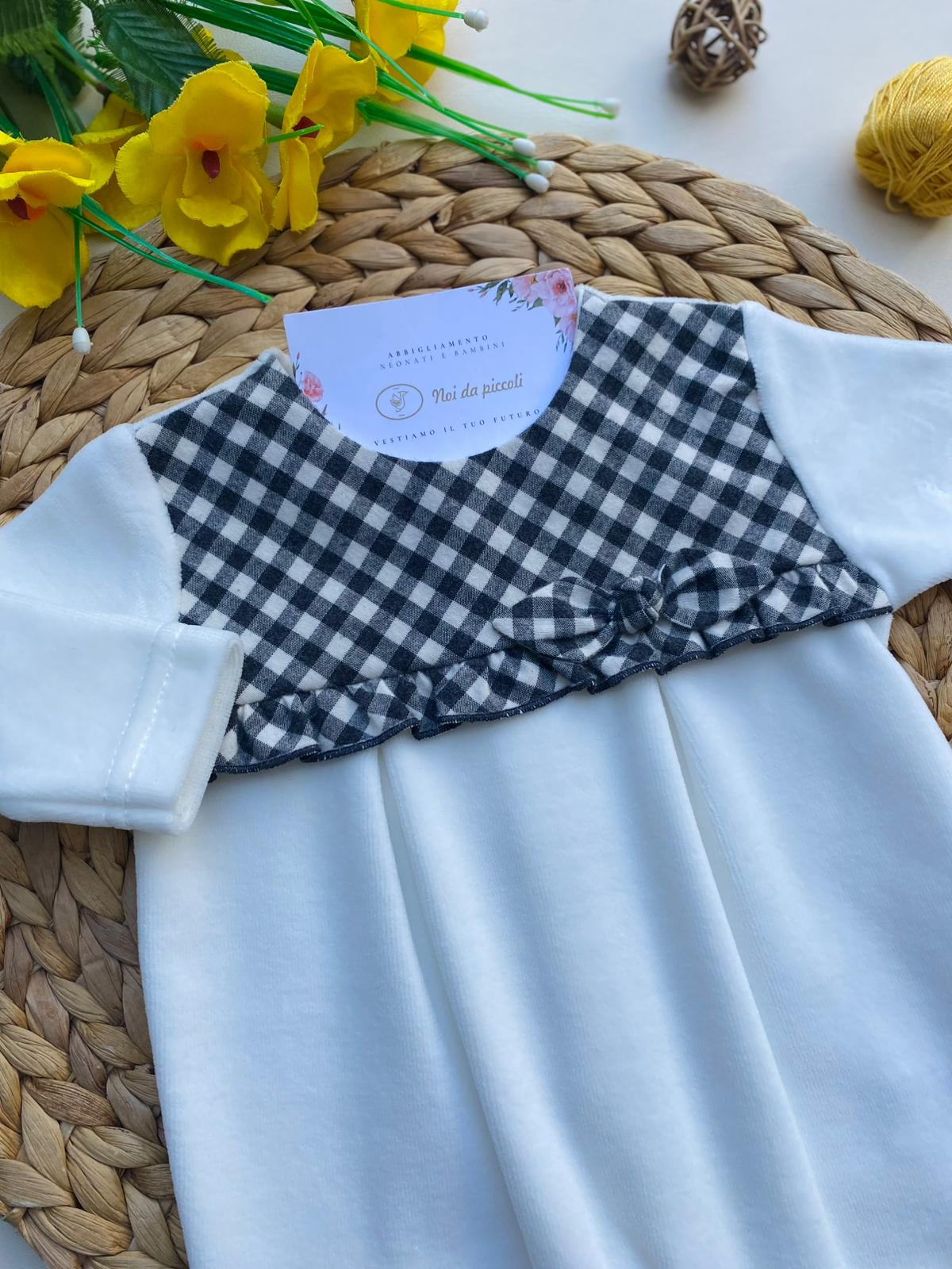 TUTINA CON PARTE SUPERIORE E FIOCCHETTO A QUADRONI CINIGLIA BIANCO - Noi da piccoli