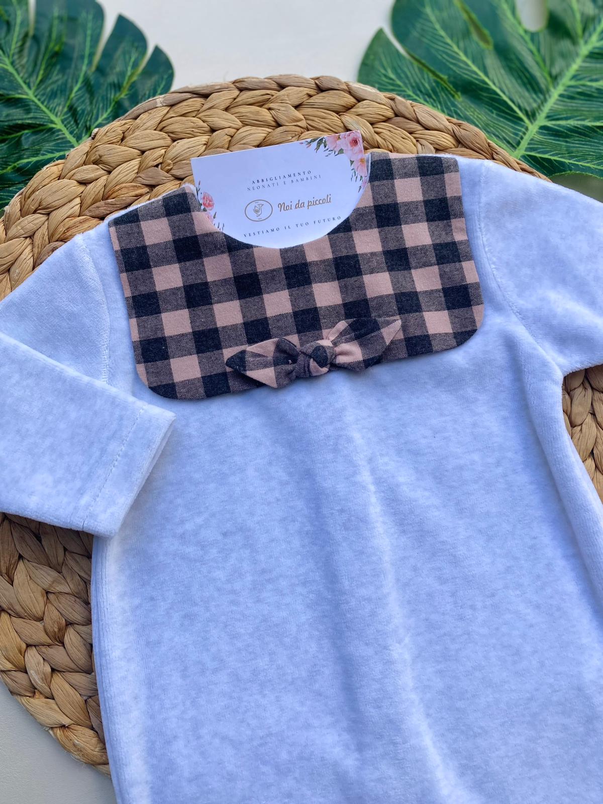 TUTINA CON PARTE SUPERIORE E FIOCCHETTO A QUADRONI CINIGLIA GRIGIO GRIS - Noi da piccoli