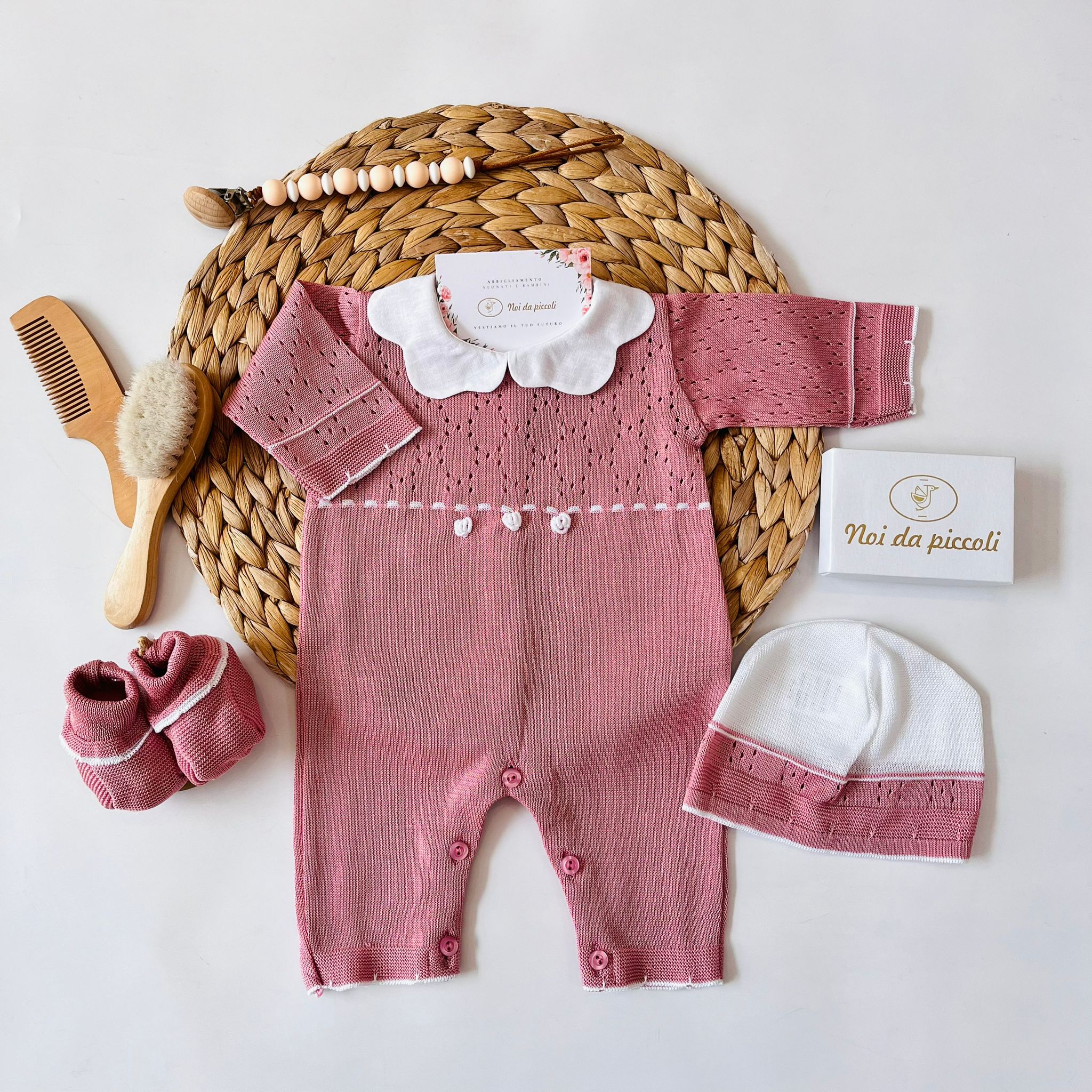 TUTINA CON PARURE 100 % COTONE ROSA - Noi da piccoli