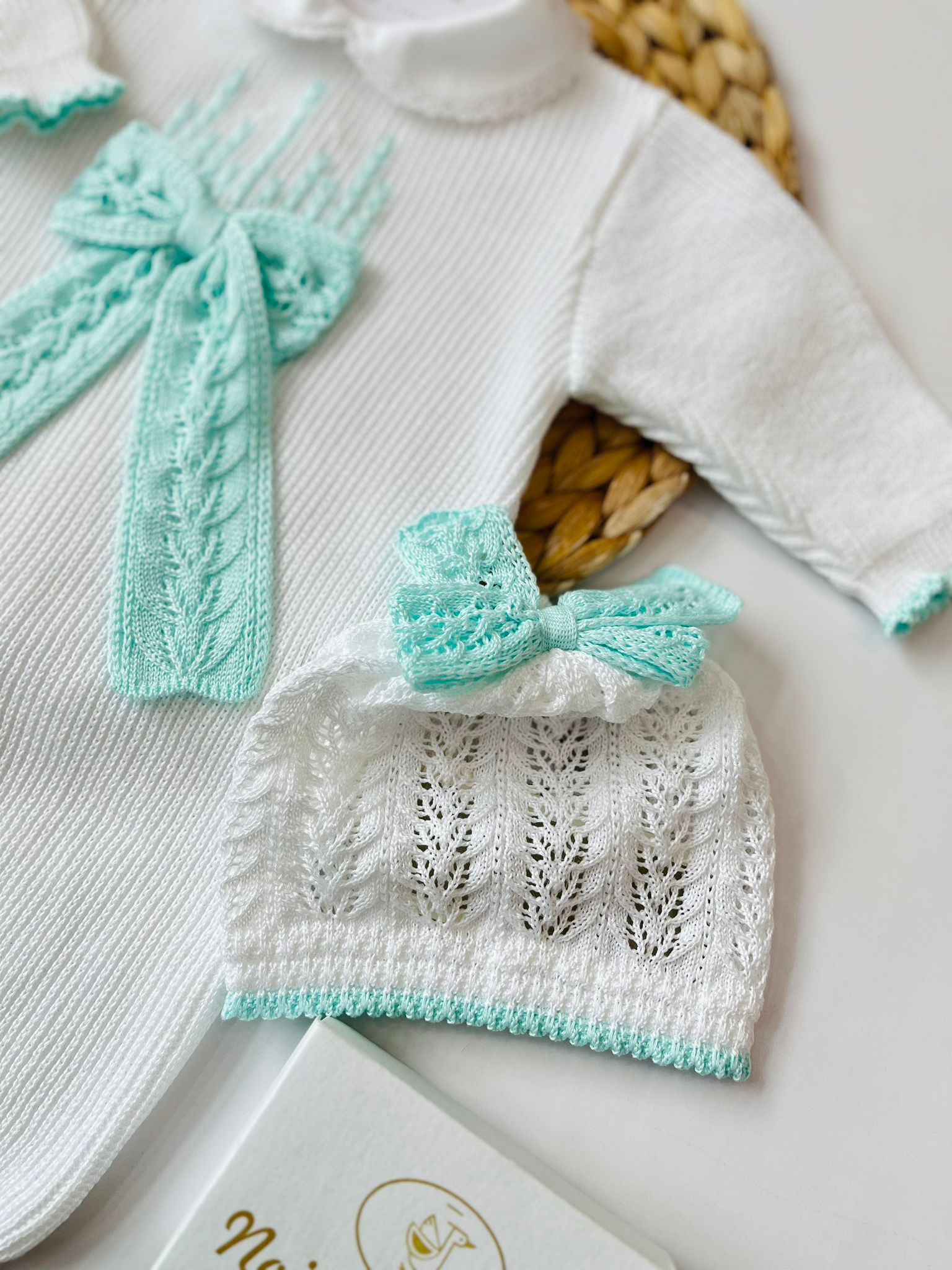 TUTINA CON PARURE 100% FILO DI COTONE ACQUA MARINA - Noi da piccoli