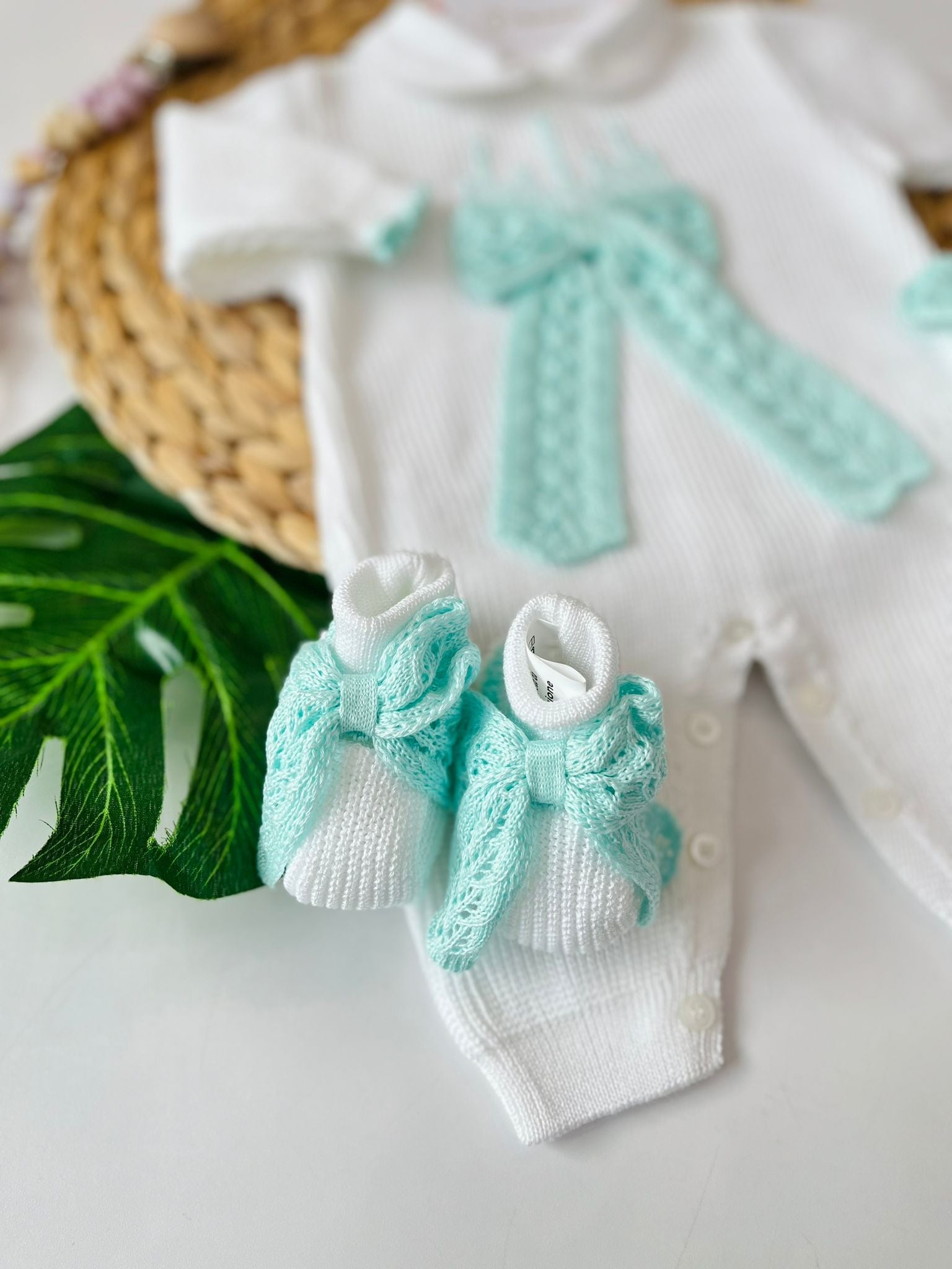 TUTINA CON PARURE 100% FILO DI COTONE ACQUA MARINA - Noi da piccoli