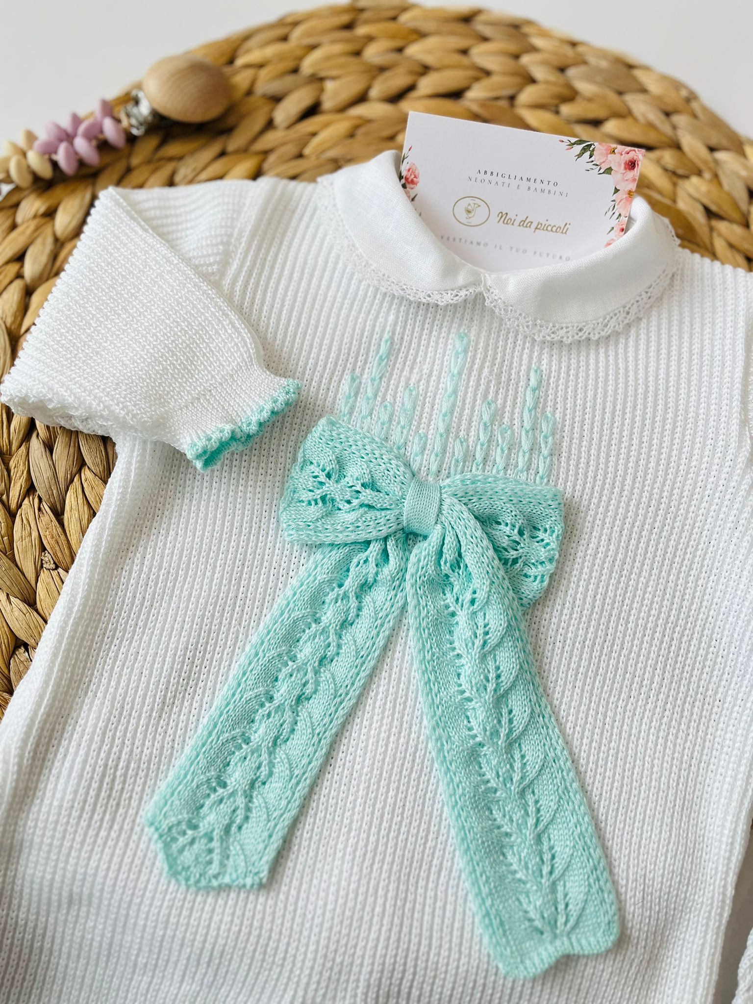 TUTINA CON PARURE 100% FILO DI COTONE ACQUA MARINA - Noi da piccoli