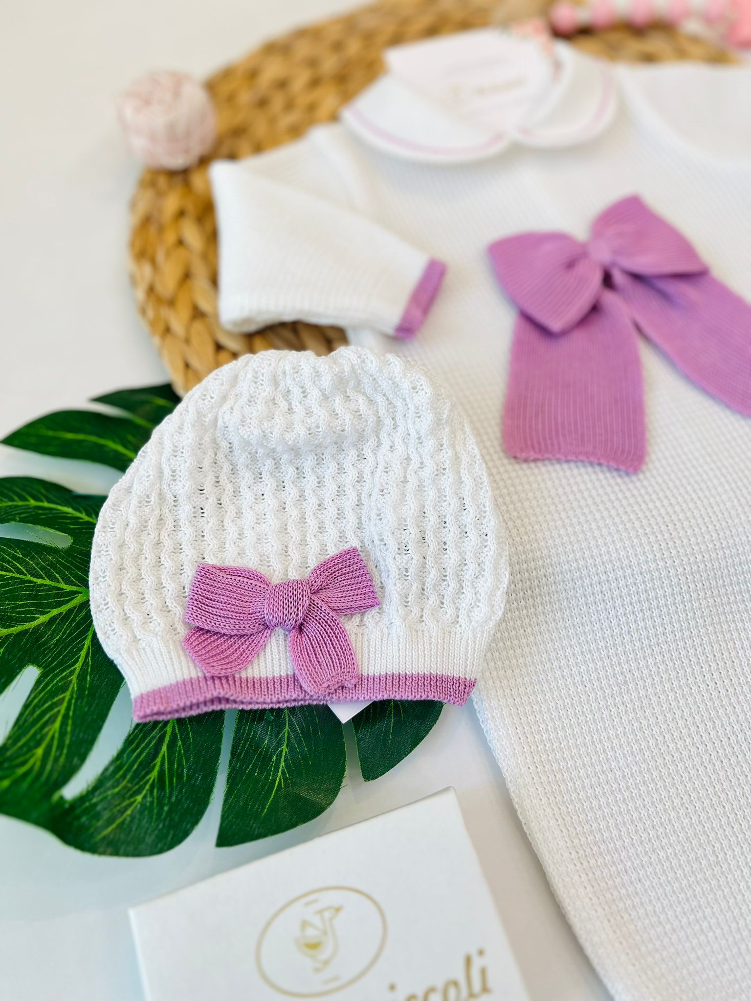 TUTINA CON PARURE 100% FILO DI COTONE BIANCO CICLAMINO - Noi da piccoli