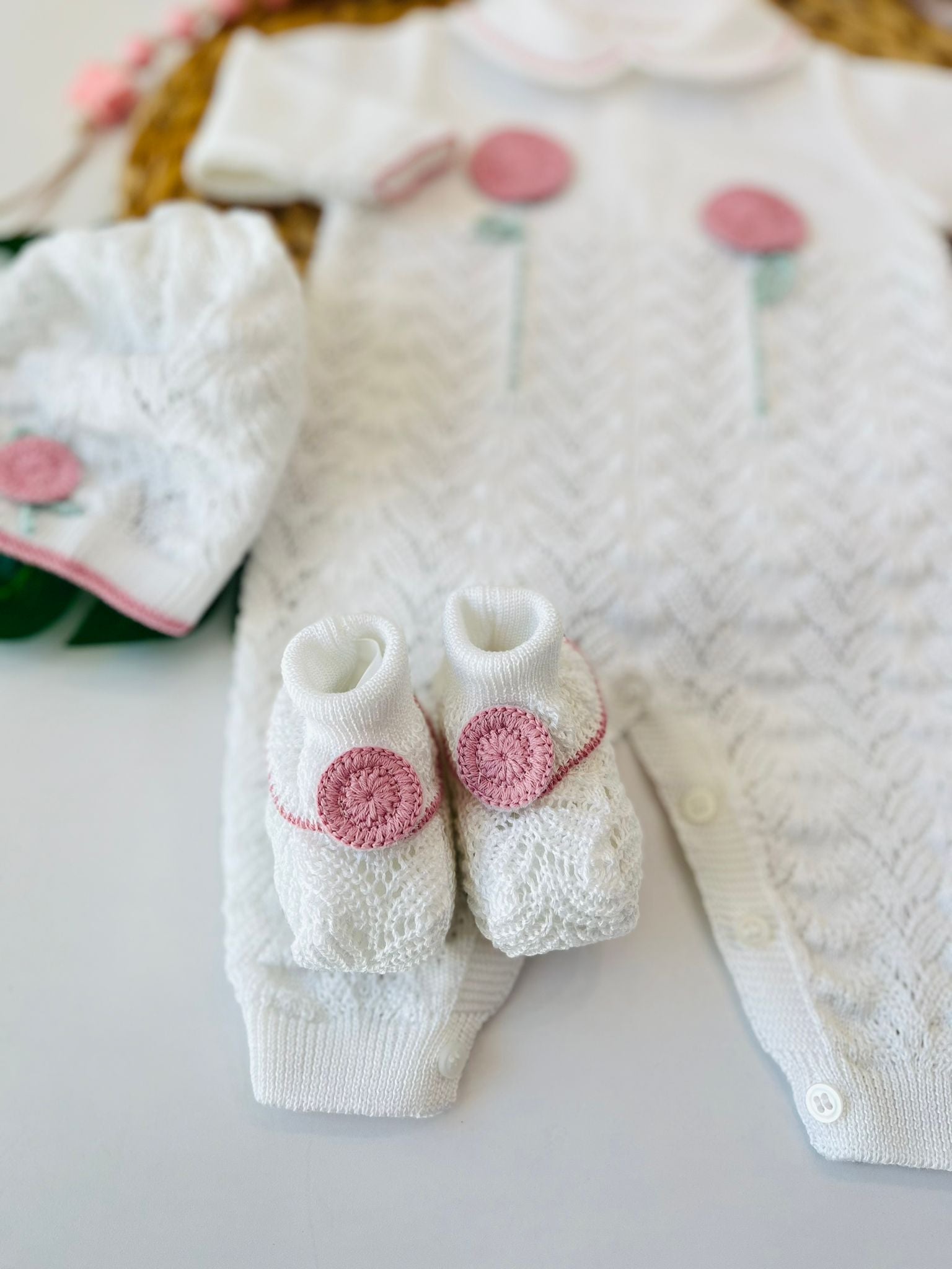 TUTINA CON PARURE 100% FILO DI COTONE BIANCO MELOGRANO - Noi da piccoli