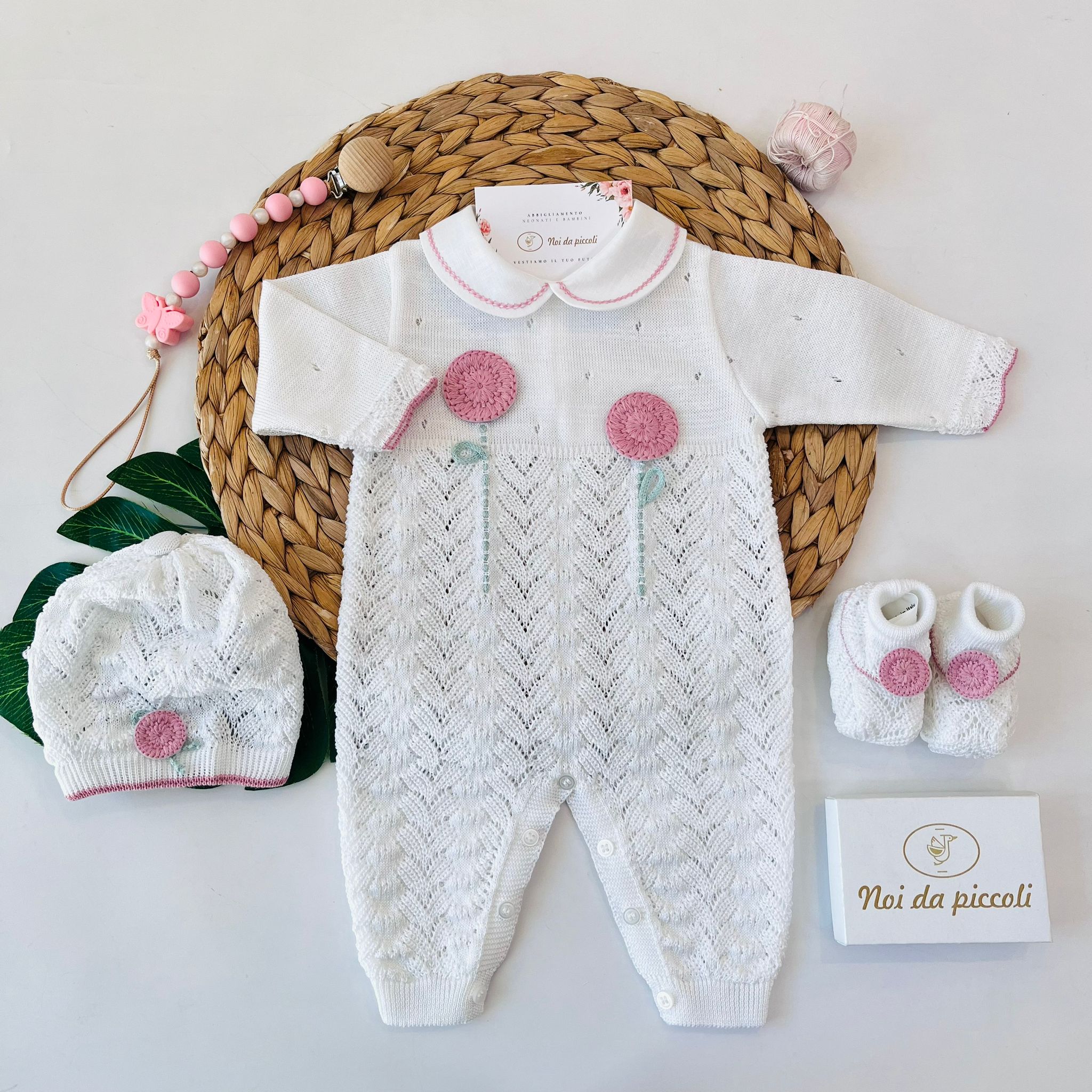 TUTINA CON PARURE 100% FILO DI COTONE BIANCO MELOGRANO - Noi da piccoli