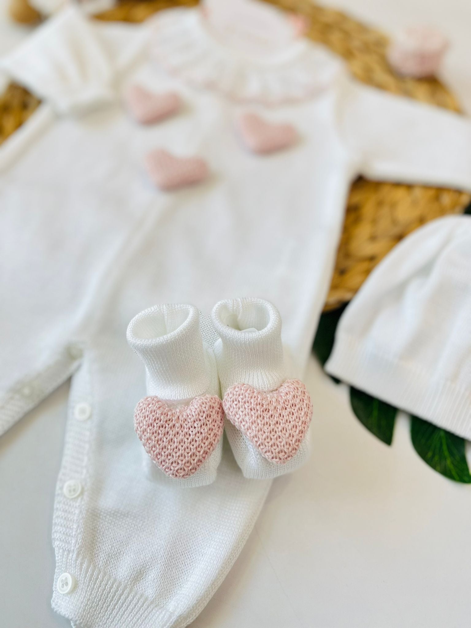 TUTINA CON PARURE 100% FILO DI COTONE BIANCO ROSA CIPRIA - Noi da piccoli
