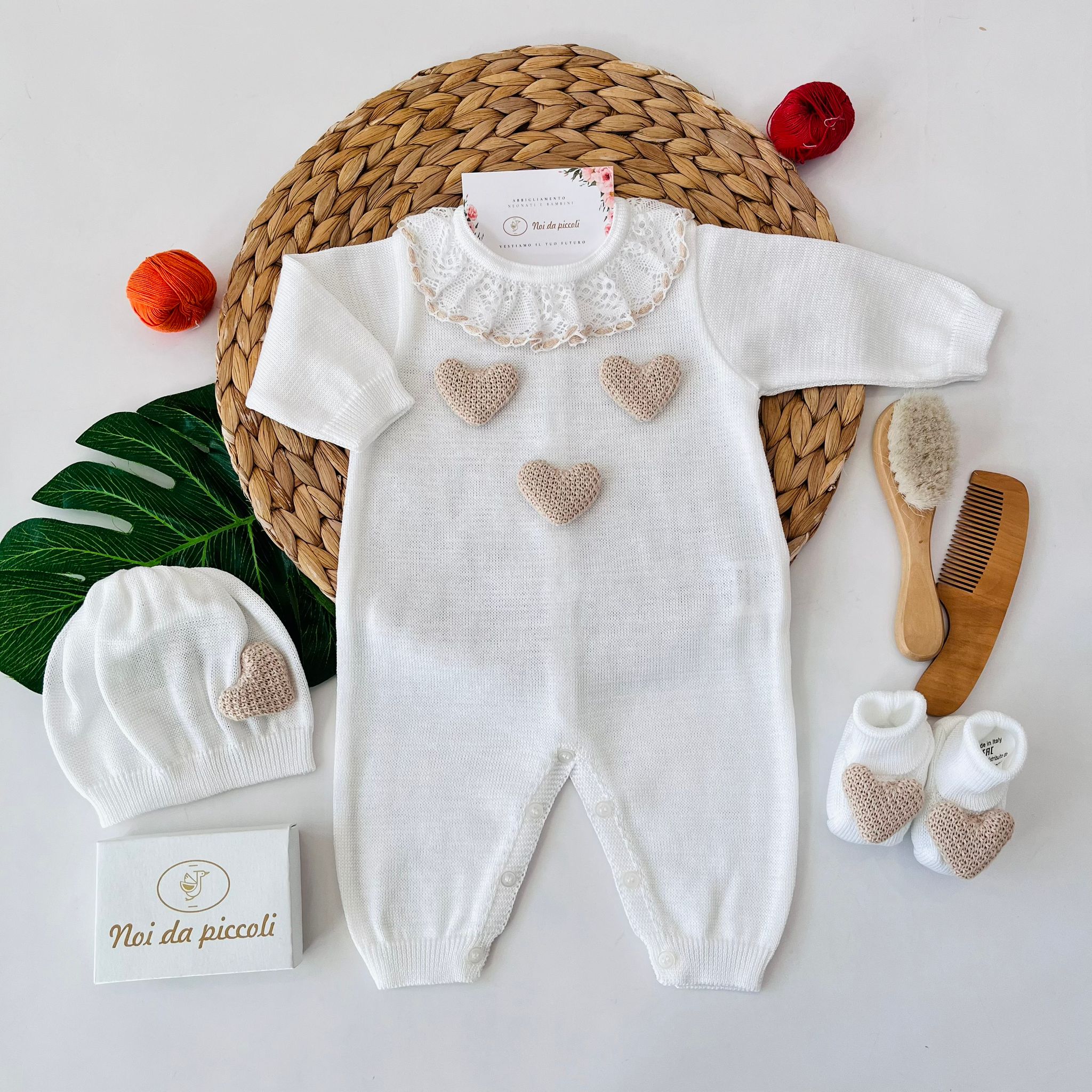 TUTINA CON PARURE 100% FILO DI COTONE BIANCO SABBIA - Noi da piccoli