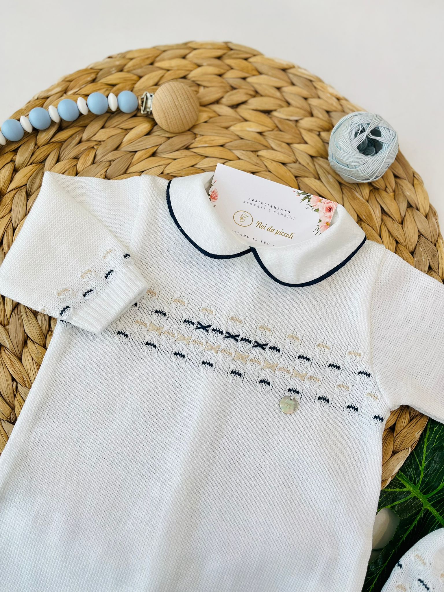 TUTINA CON PARURE 100% FILO DI COTONE BLU SABBIA - Noi da piccoli