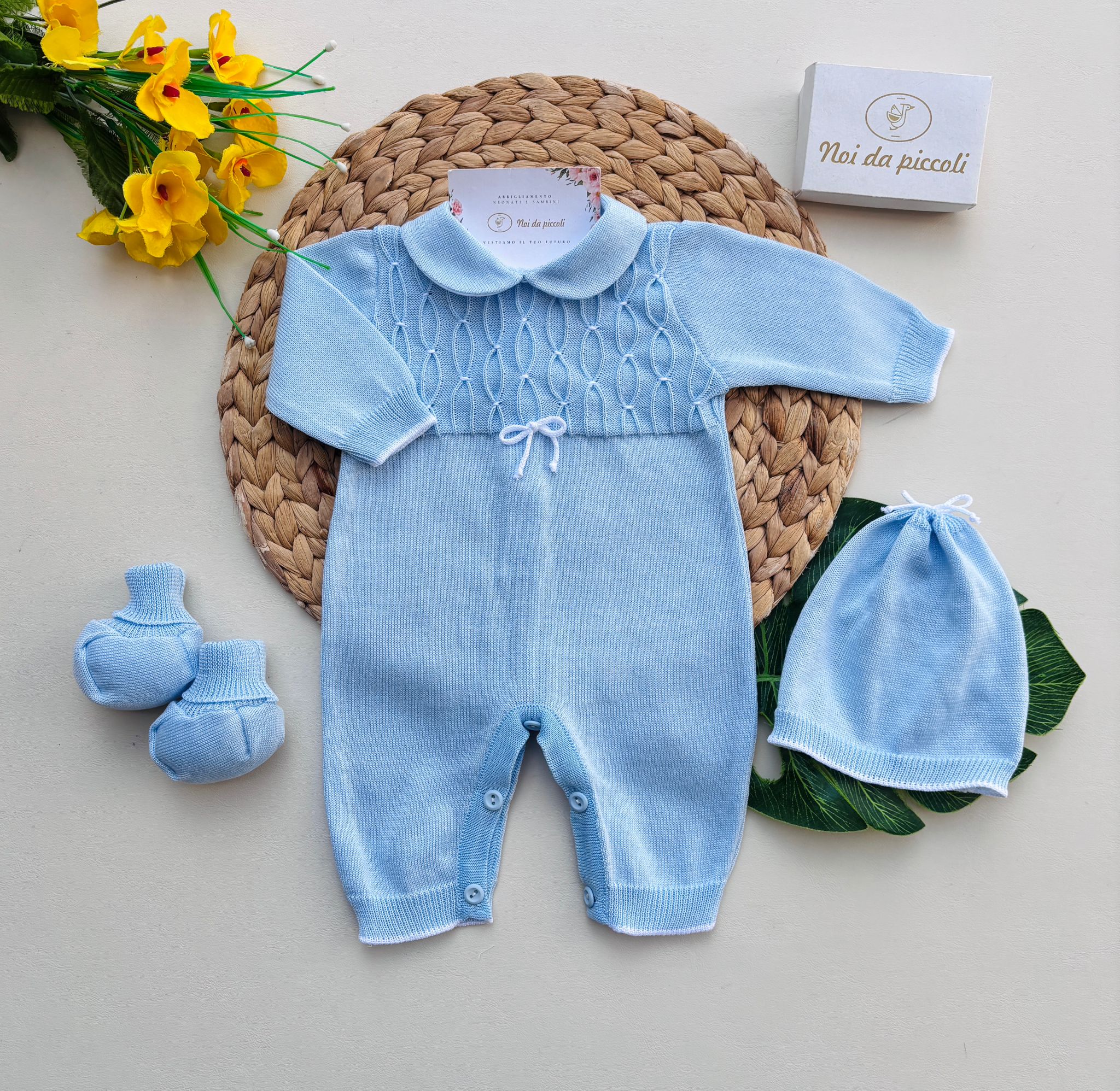 TUTINA CON PARURE 100% FILO DI COTONE CIELO - Noi da piccoli