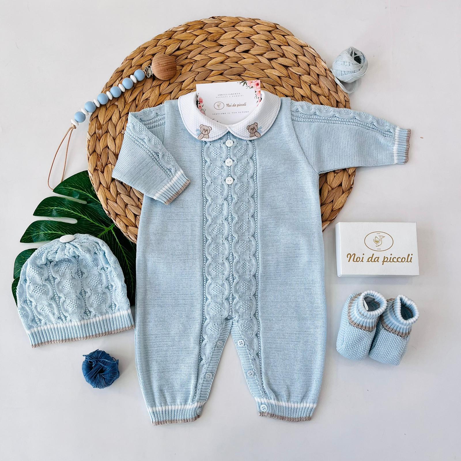 TUTINA CON PARURE 100% FILO DI COTONE CIELO NOCE - Noi da piccoli