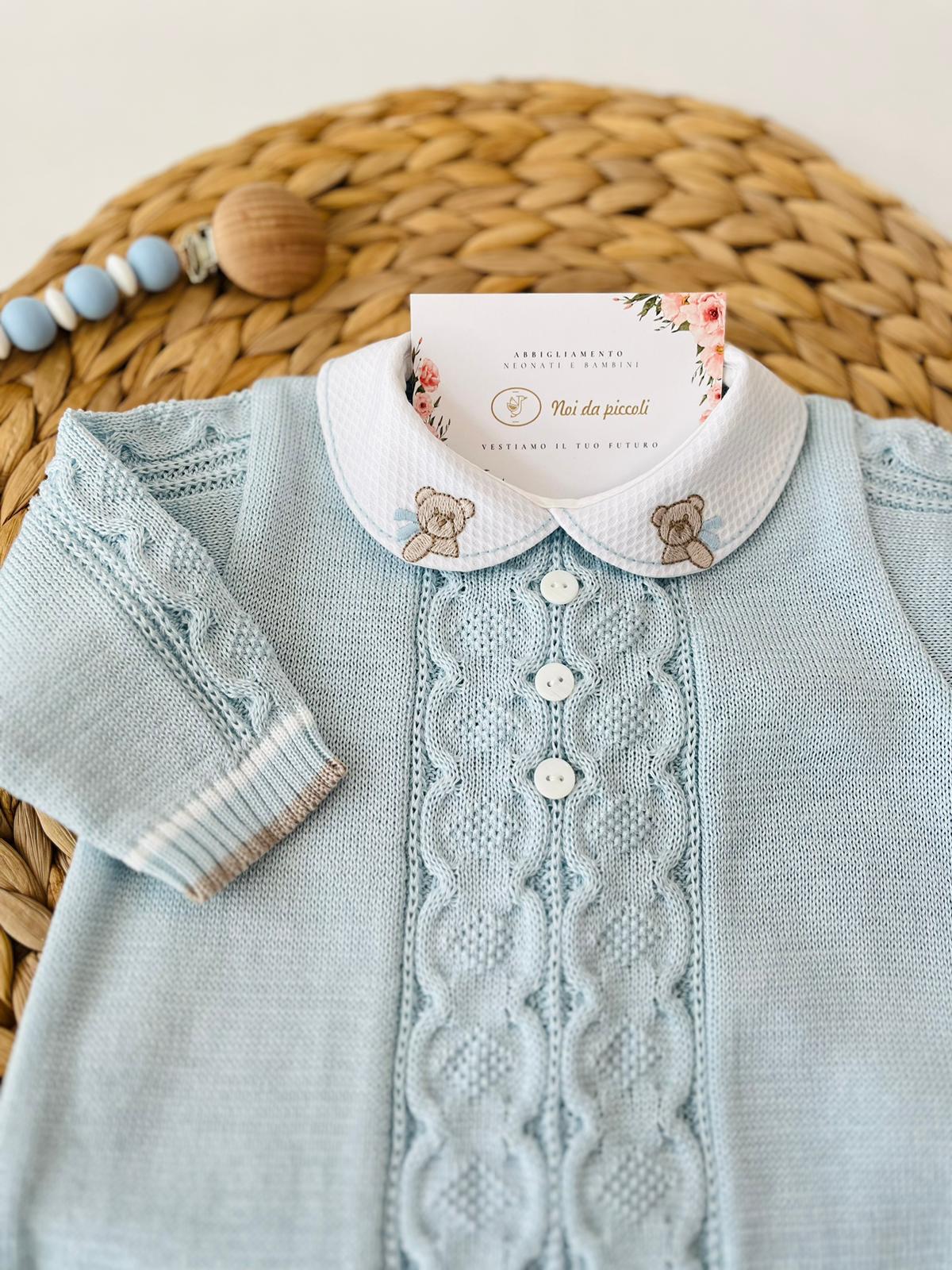 TUTINA CON PARURE 100% FILO DI COTONE CIELO NOCE - Noi da piccoli