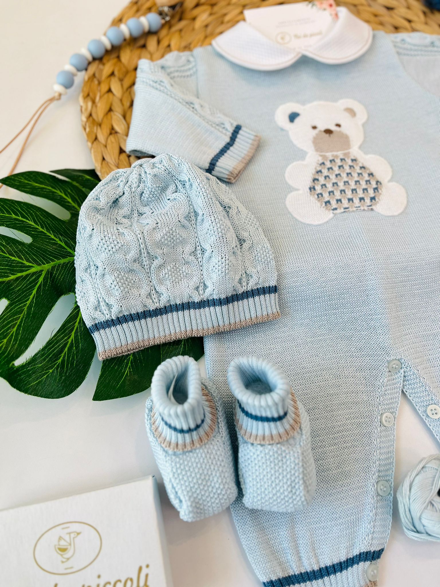 TUTINA CON PARURE 100% FILO DI COTONE CIELO NOCE - Noi da piccoli