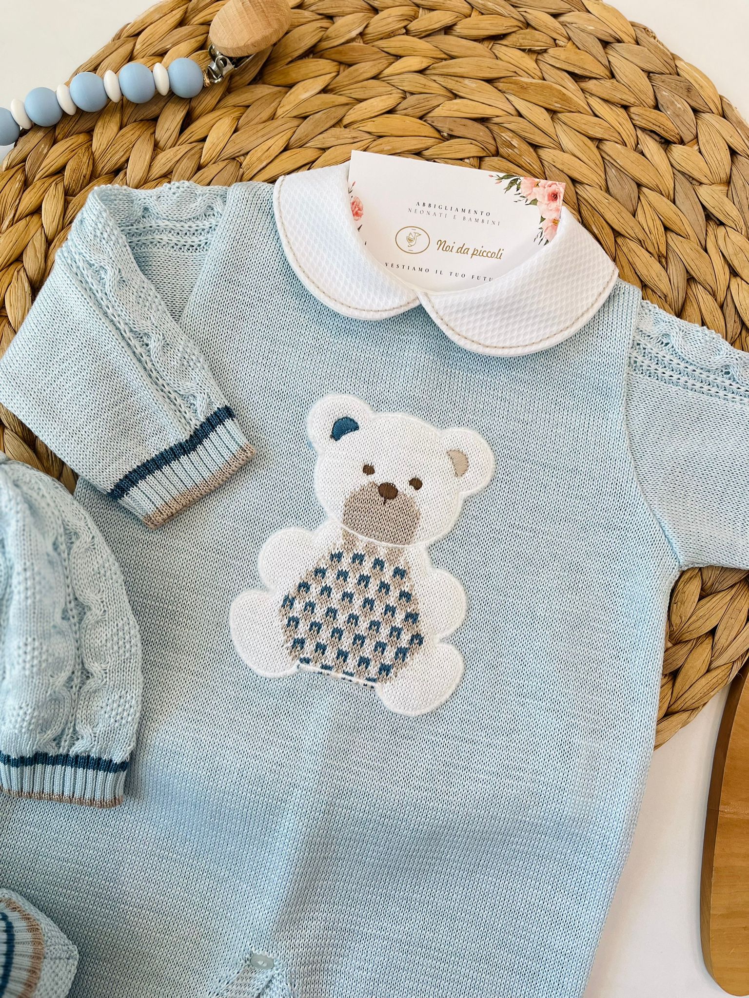 TUTINA CON PARURE 100% FILO DI COTONE CIELO NOCE - Noi da piccoli