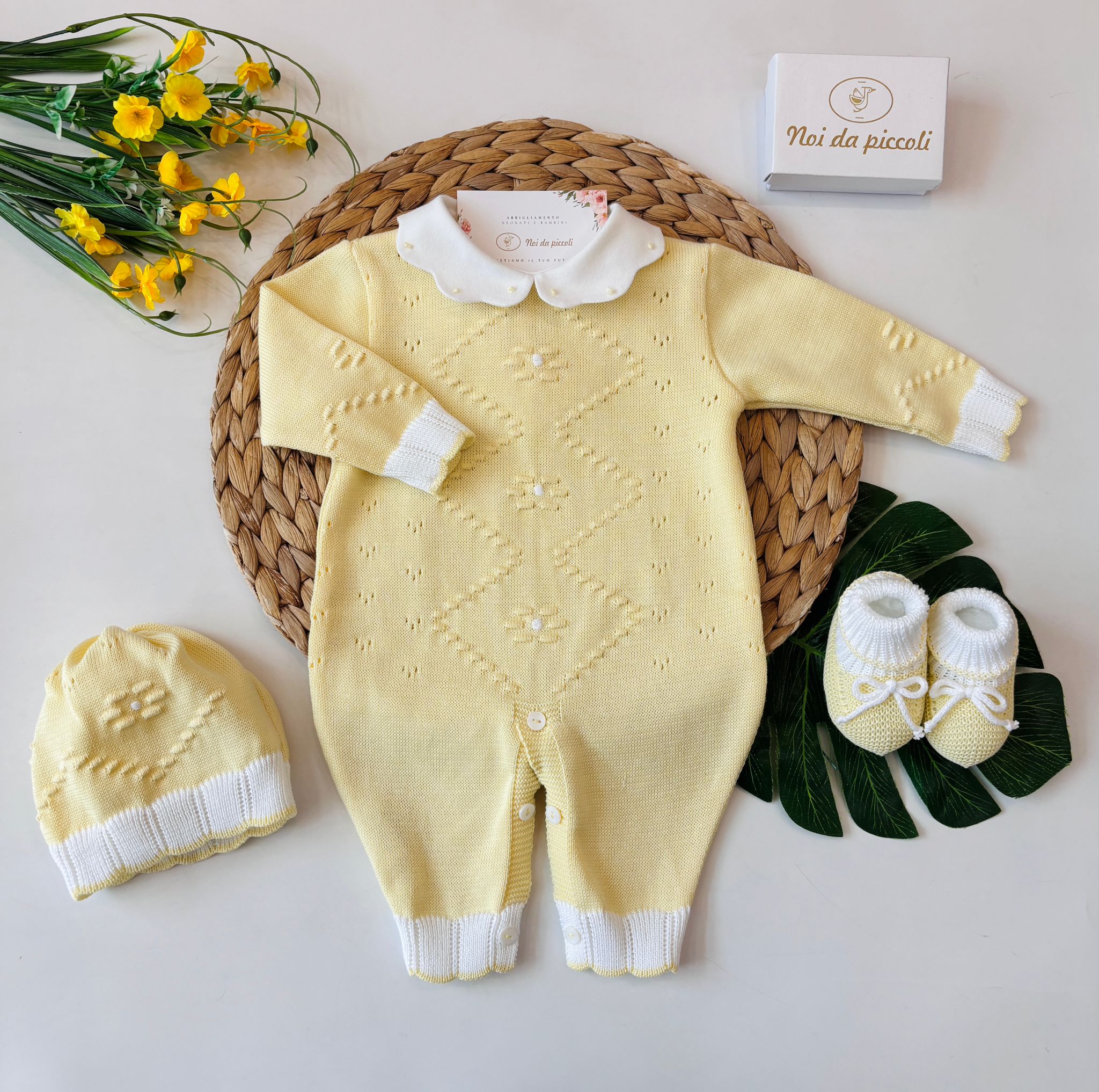 TUTINA CON PARURE 100% FILO DI COTONE GIALLO - Noi da piccoli
