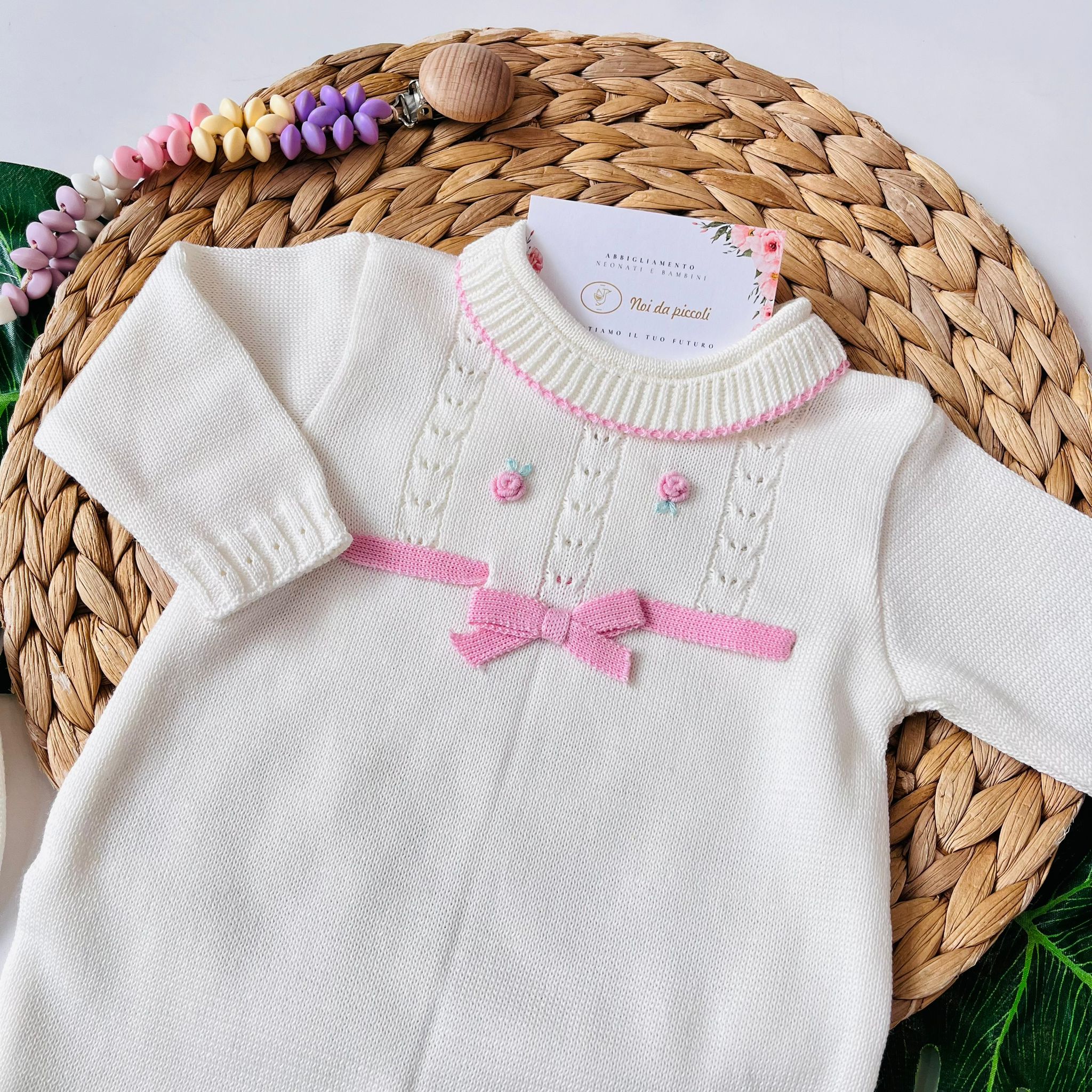 TUTINA CON PARURE 100% FILO DI COTONE PANNA - Noi da piccoli