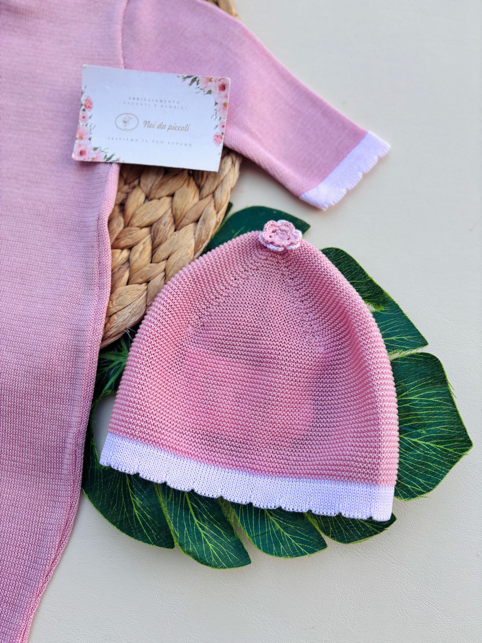 TUTINA CON PARURE 100% FILO DI COTONE ROSA - Noi da piccoli