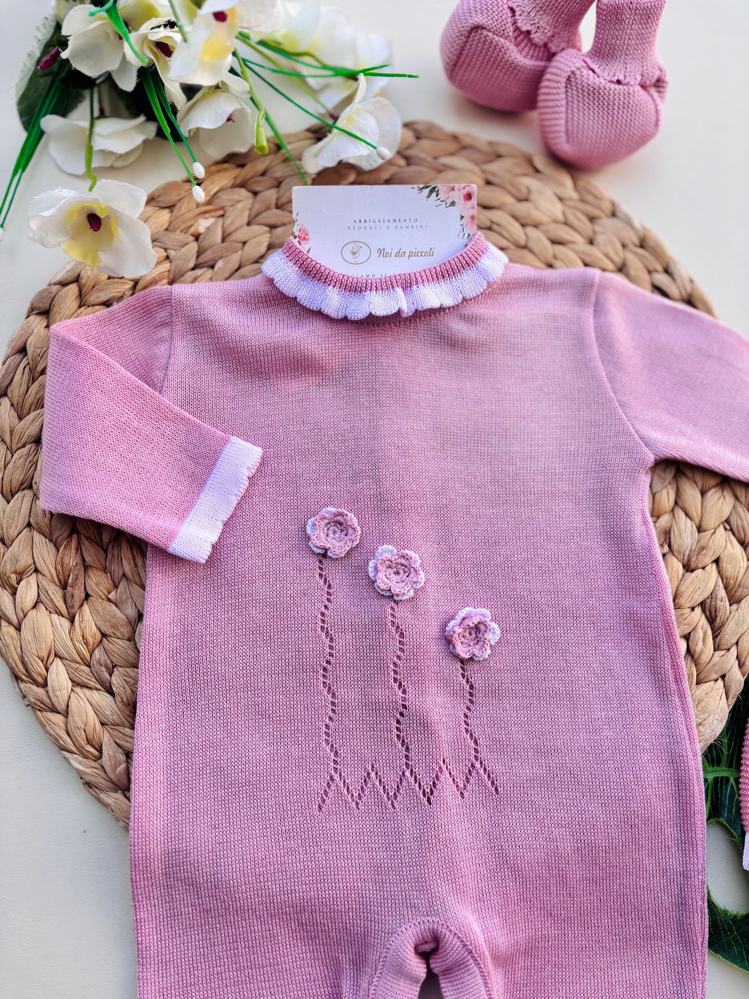 TUTINA CON PARURE 100% FILO DI COTONE ROSA - Noi da piccoli