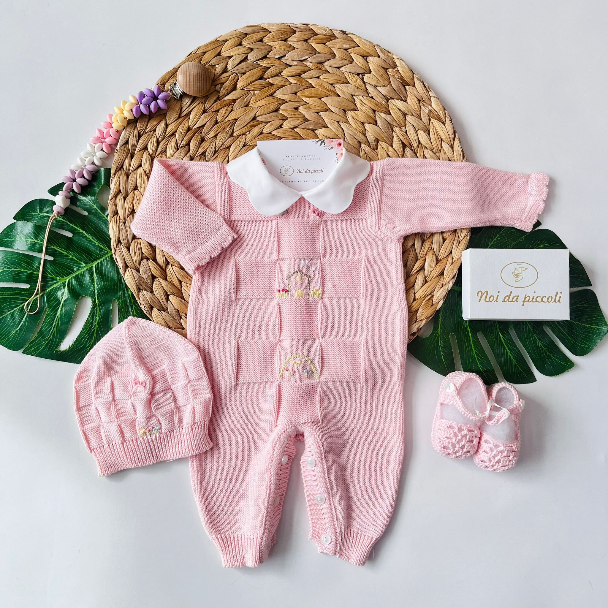 TUTINA CON PARURE 100% FILO DI COTONE ROSA MATILDE - Noi da piccoli