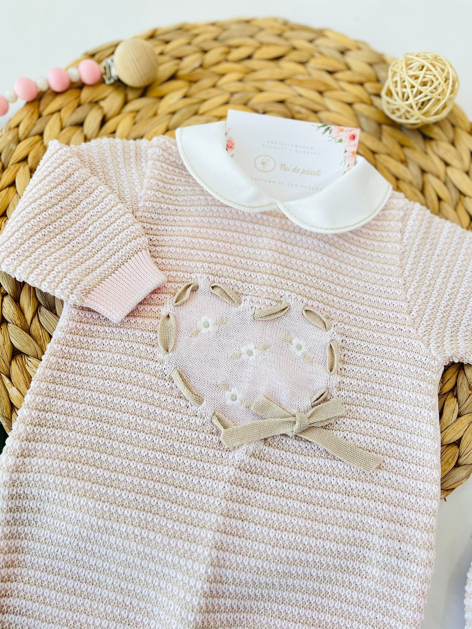 TUTINA CON PARURE 100% FILO DI COTONE ROSA SABBIA - Noi da piccoli