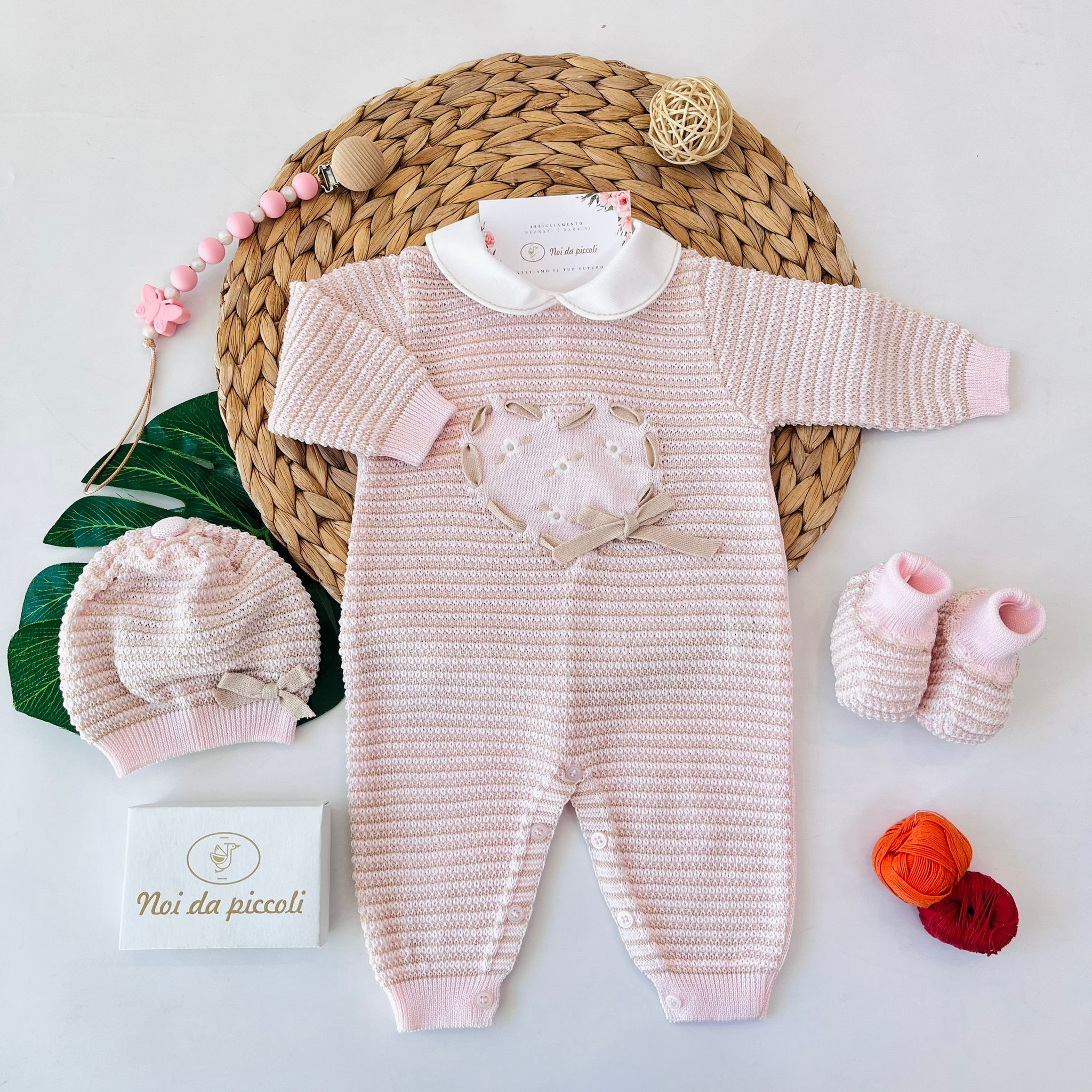 TUTINA CON PARURE 100% FILO DI COTONE ROSA SABBIA - Noi da piccoli