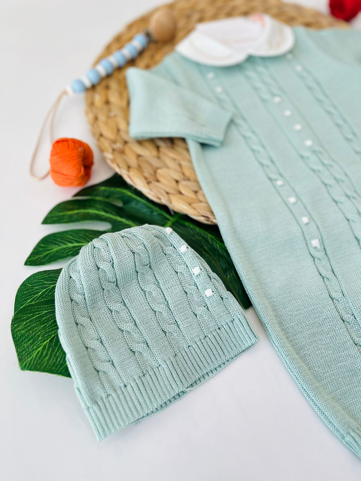 TUTINA CON PARURE 100% FILO DI COTONE VANIGLIA VERDE SALVIA - Noi da piccoli