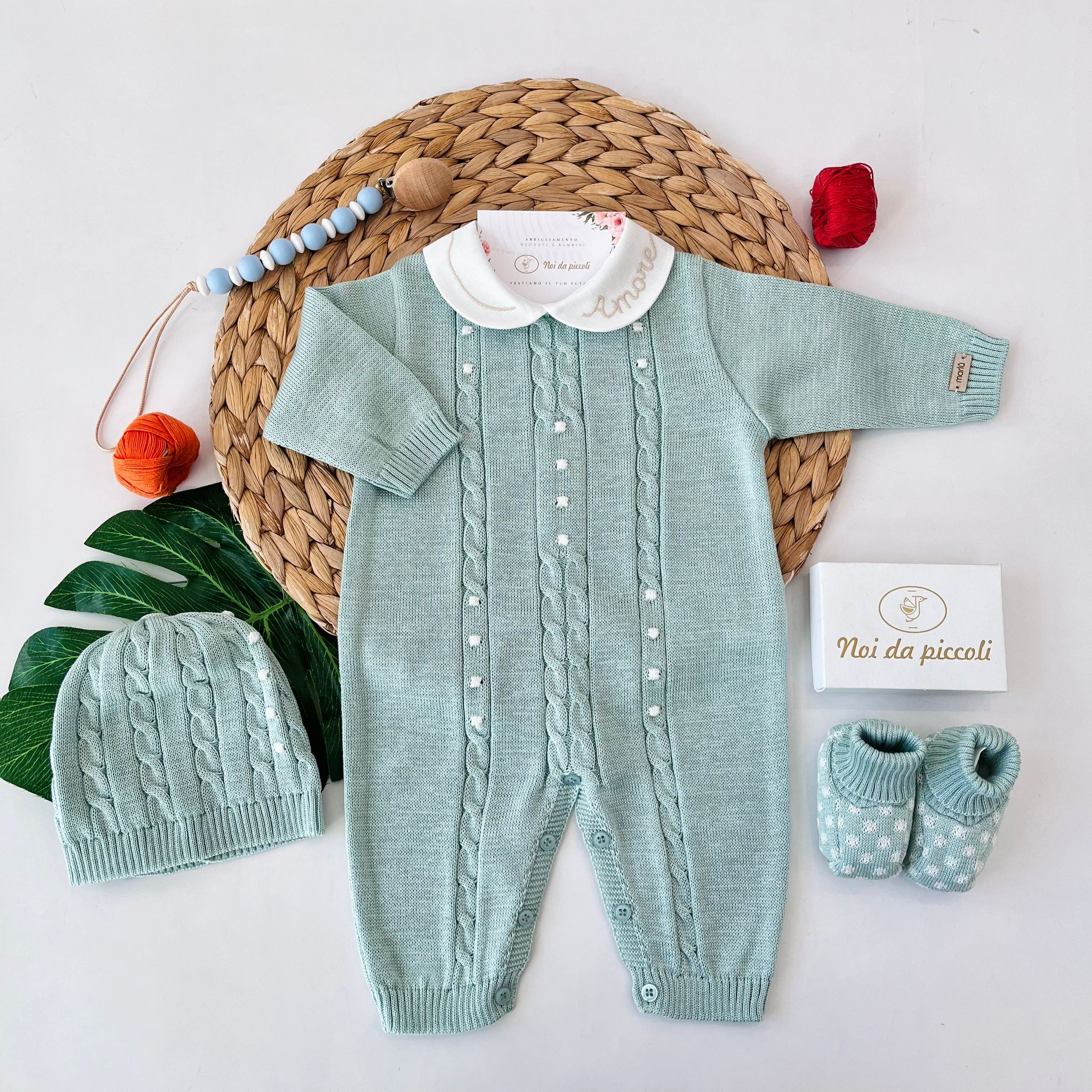 TUTINA CON PARURE 100% FILO DI COTONE VANIGLIA VERDE SALVIA - Noi da piccoli