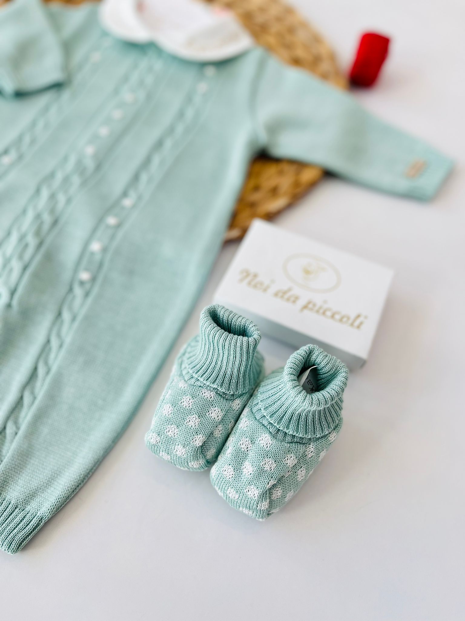 TUTINA CON PARURE 100% FILO DI COTONE VANIGLIA VERDE SALVIA - Noi da piccoli