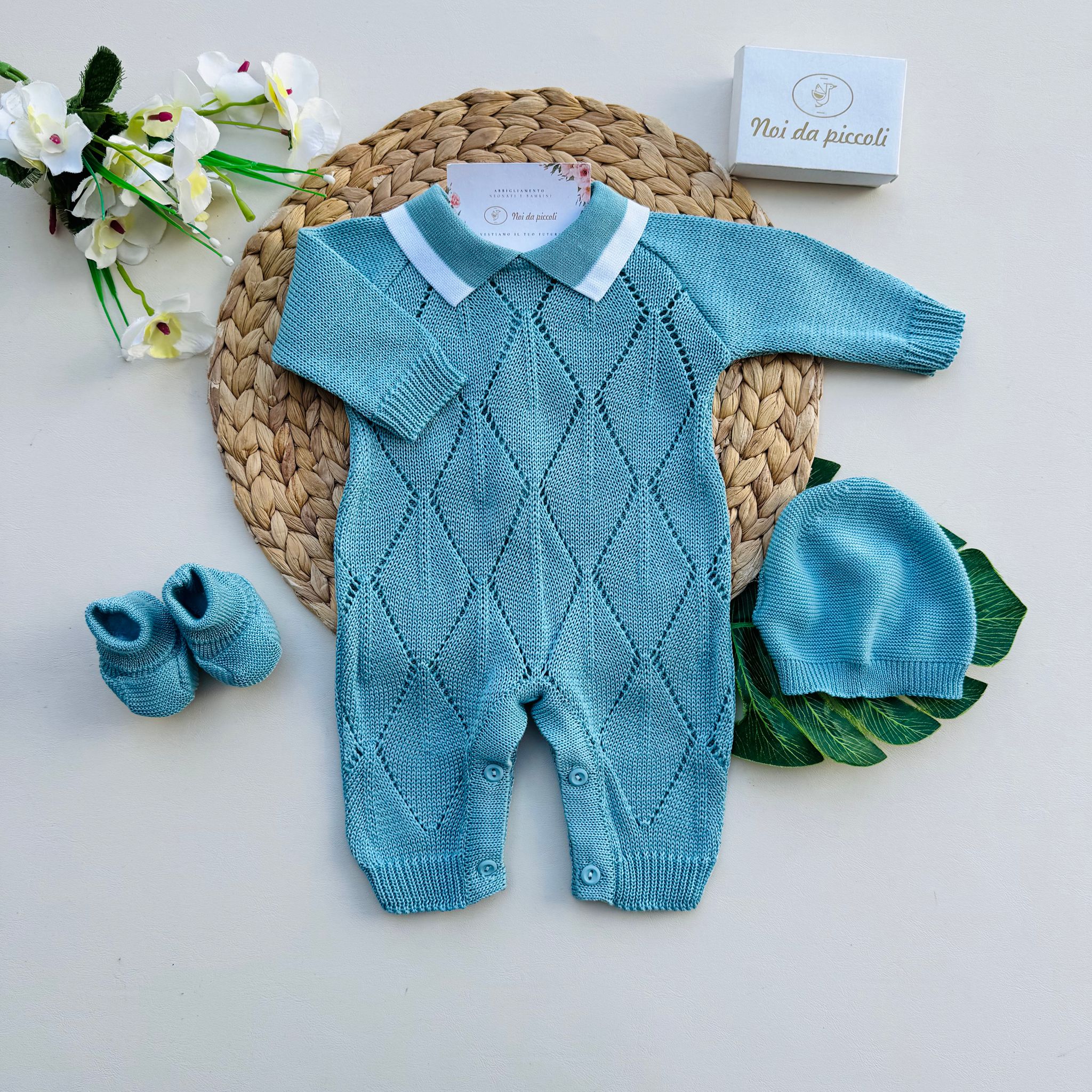 TUTINA CON PARURE 100% FILO DI COTONE VERDE - Noi da piccoli