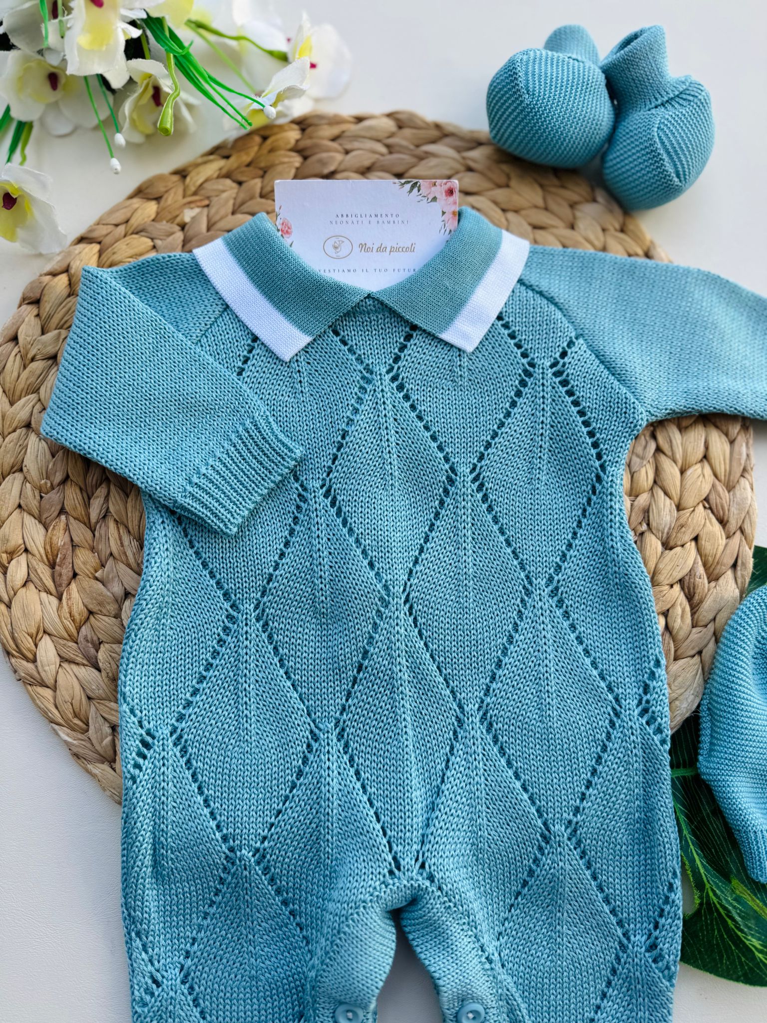 TUTINA CON PARURE 100% FILO DI COTONE VERDE - Noi da piccoli