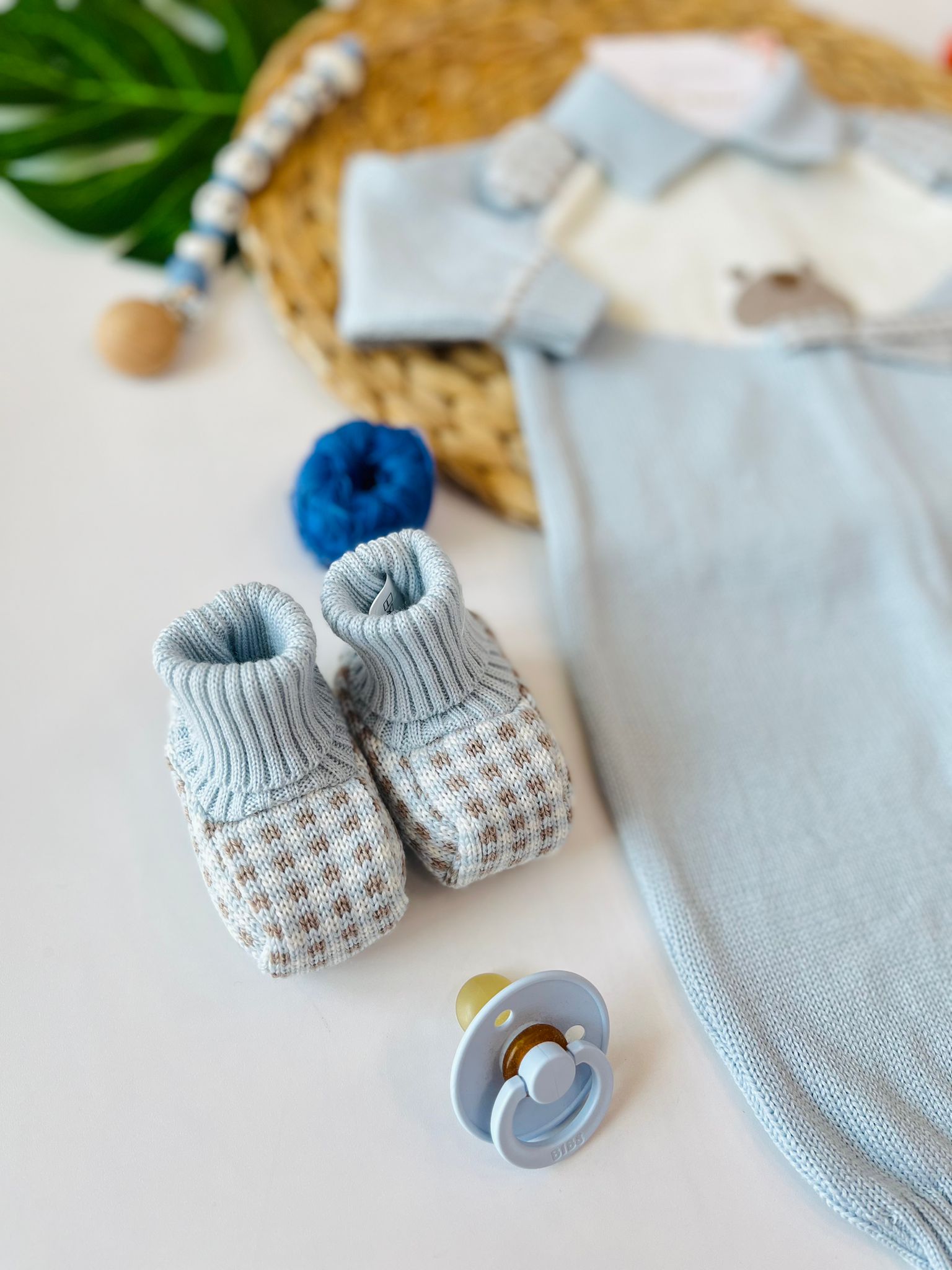 TUTINA CON PARURE 100% LANA CIELO TORTORA VANIGLIA - Noi da piccoli