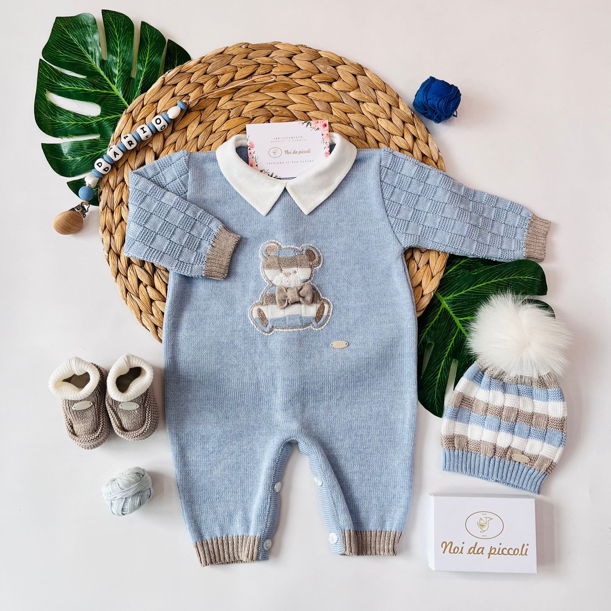 TUTINA CON PARURE 100% LANA MIX DI COLORI CIELO - Noi da piccoli