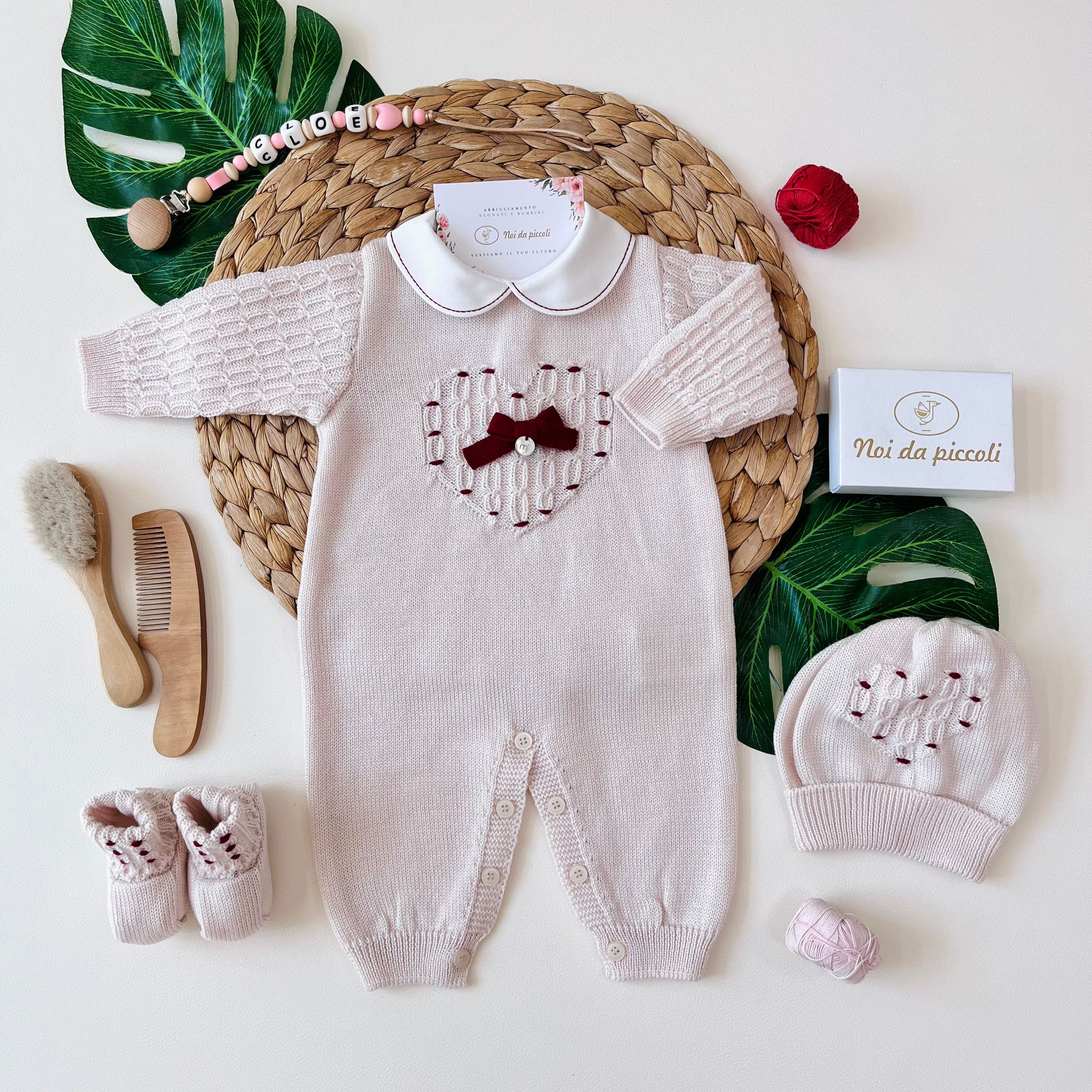 TUTINA CON PARURE 100% LANA NATURALBIO BORDEAUX - Noi da piccoli