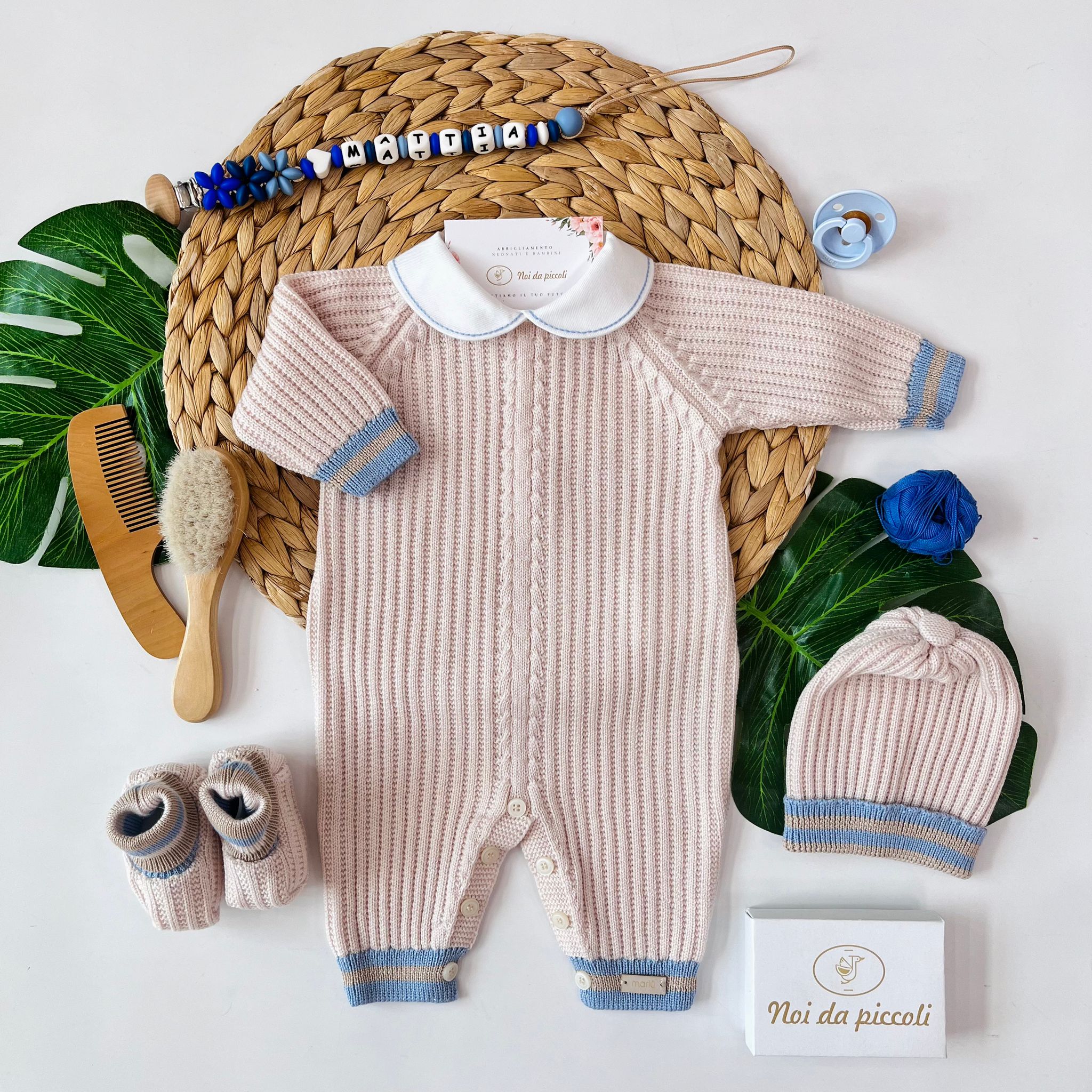 TUTINA CON PARURE 100% LANA NATURALBIO CIELO POLVERE - Noi da piccoli