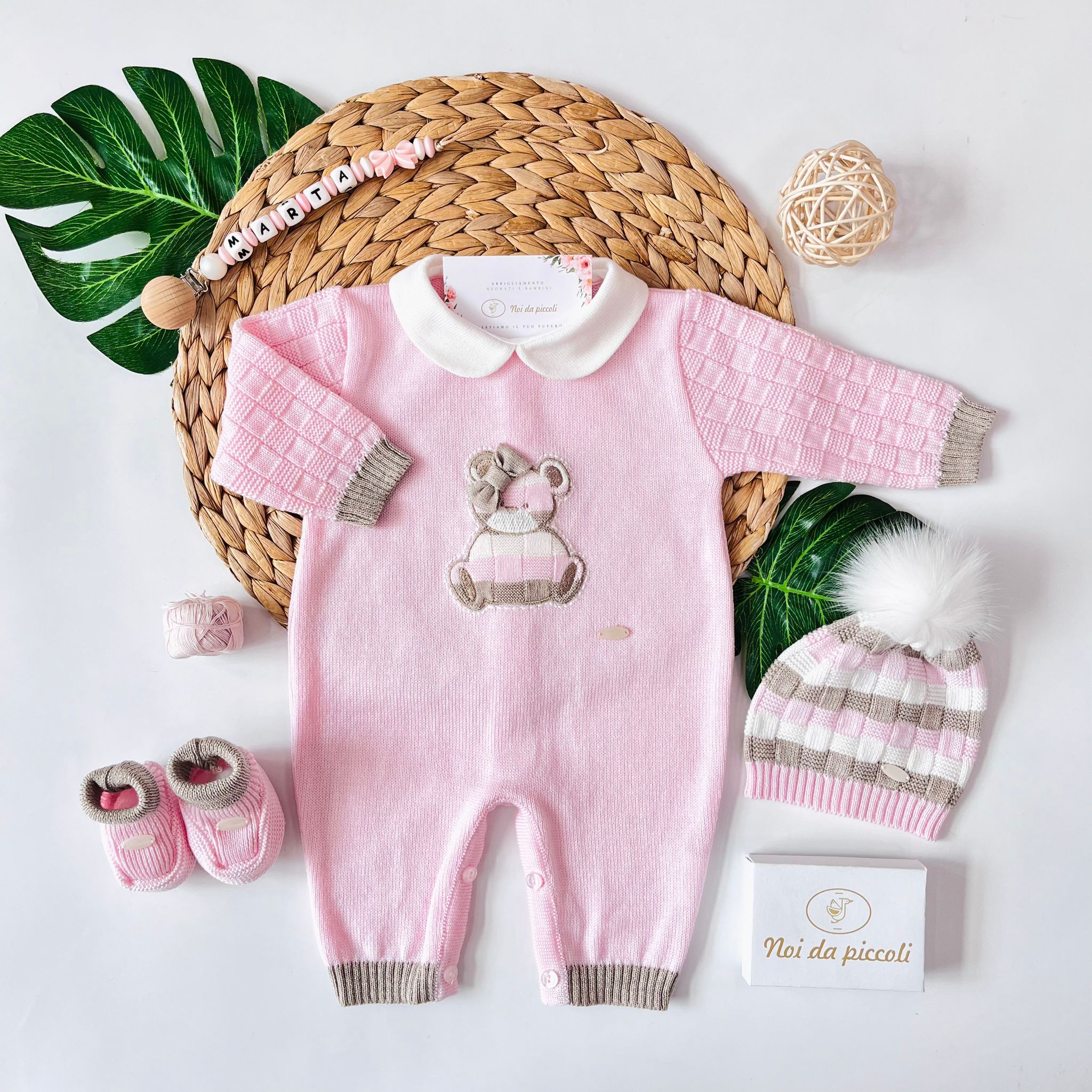 TUTINA CON PARURE 100% LANA ROSA BEIGE - Noi da piccoli
