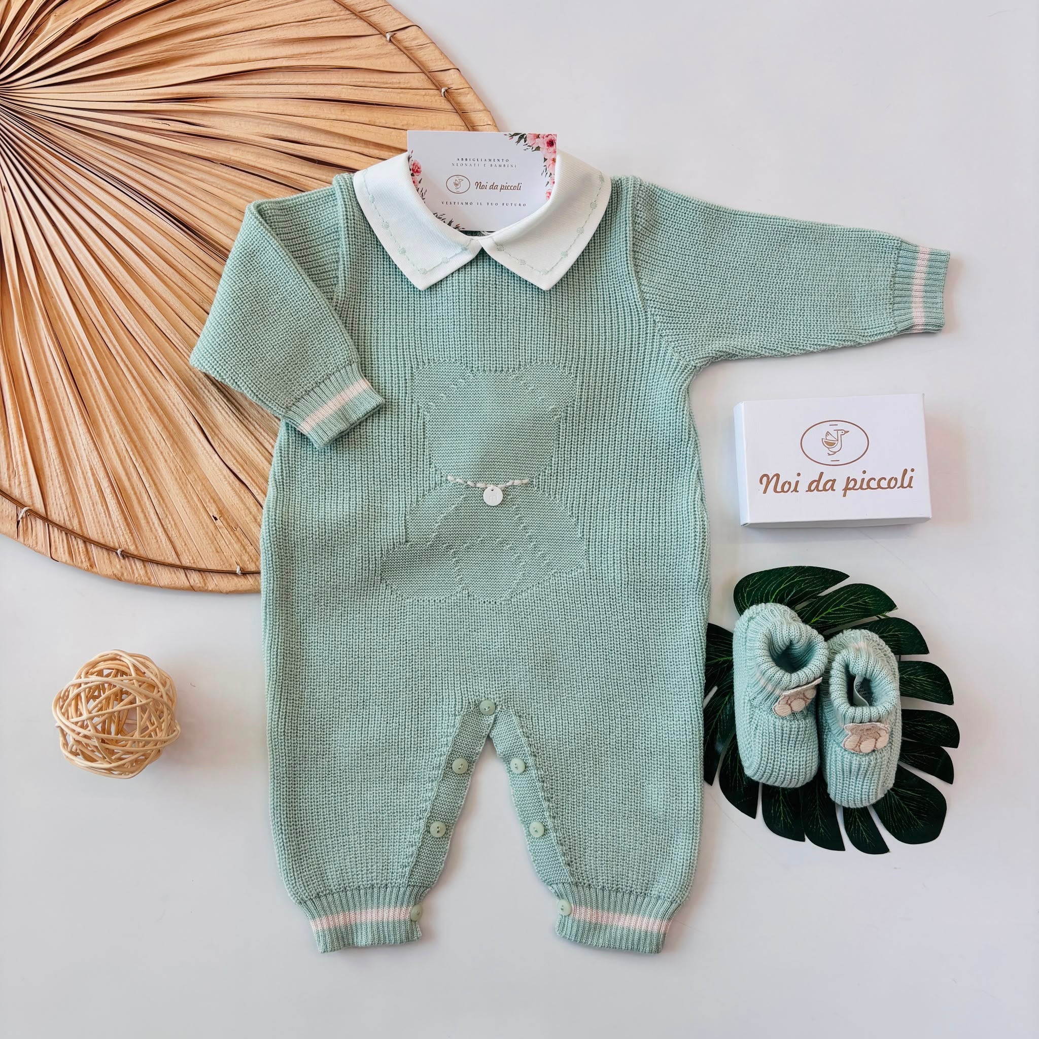 TUTINA CON PARURE 100% LANA VERDE - Noi da piccoli