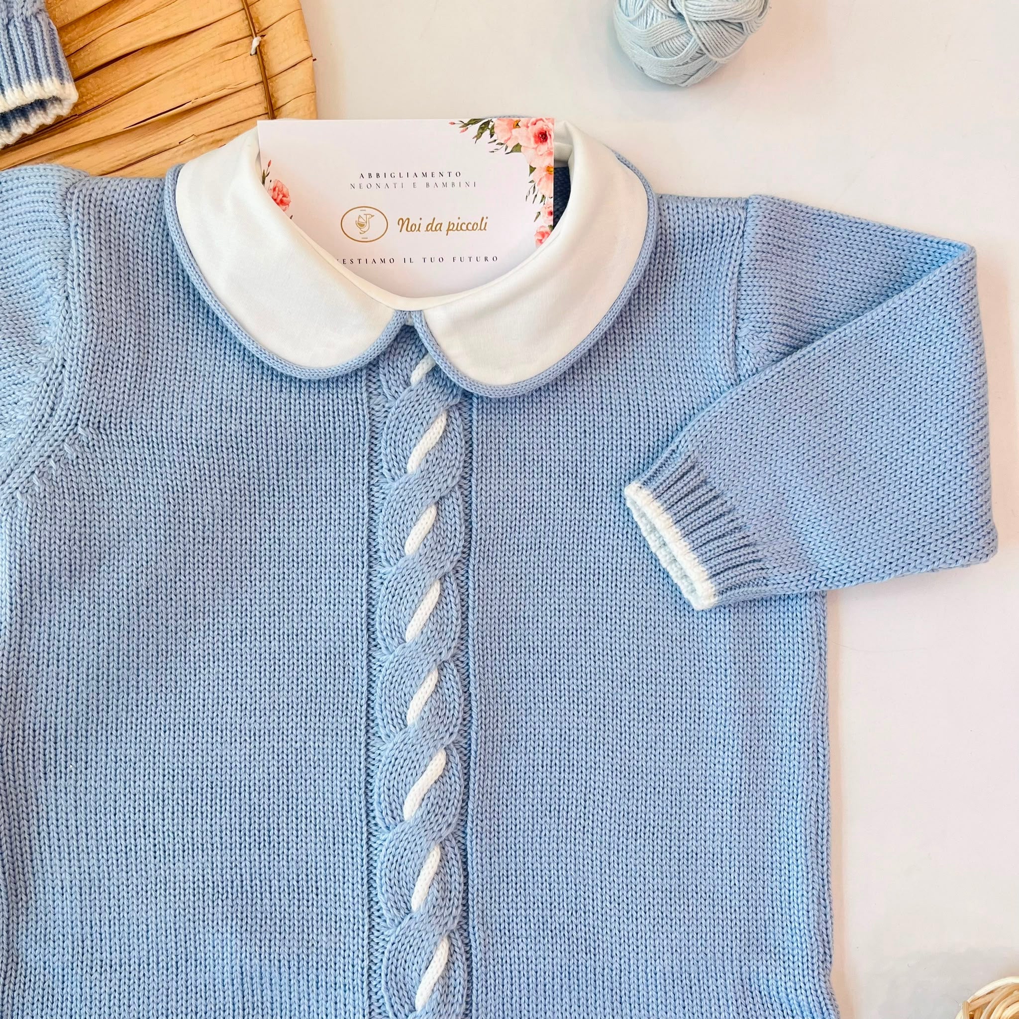 TUTINA CON PARURE 100% PURA LANA MERINO EXTRAFINE CIELO - Noi da piccoli