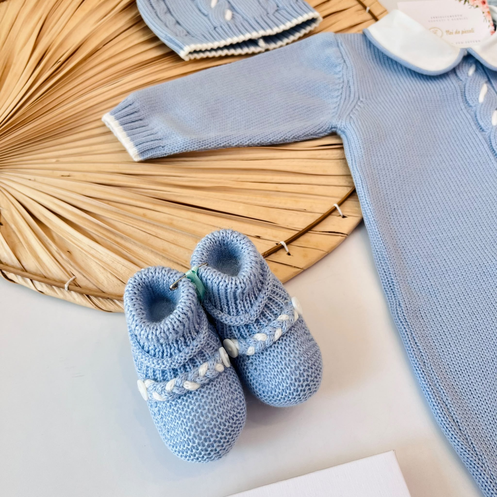 TUTINA CON PARURE 100% PURA LANA MERINO EXTRAFINE CIELO - Noi da piccoli