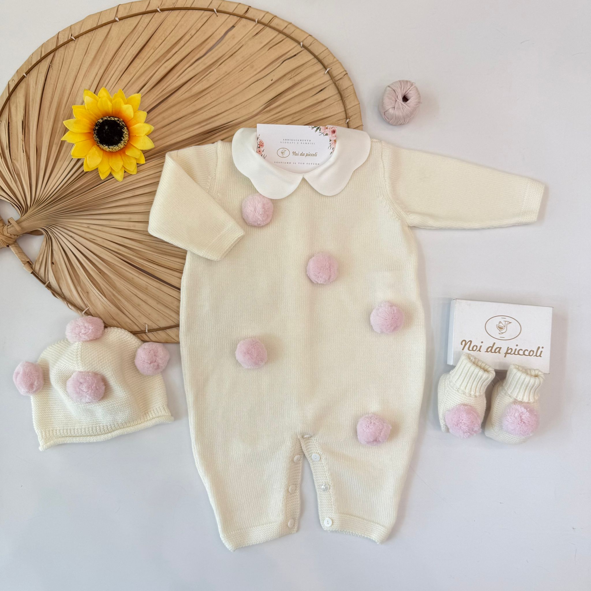 TUTINA CON PARURE 100% PURA LANA MERINO EXTRAFINE PANNA - Noi da piccoli
