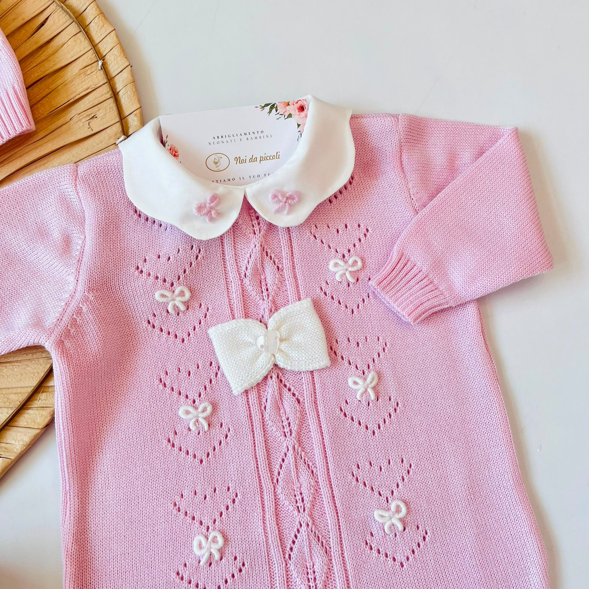 TUTINA CON PARURE 100% PURA LANA MERINO EXTRAFINE ROSA - Noi da piccoli