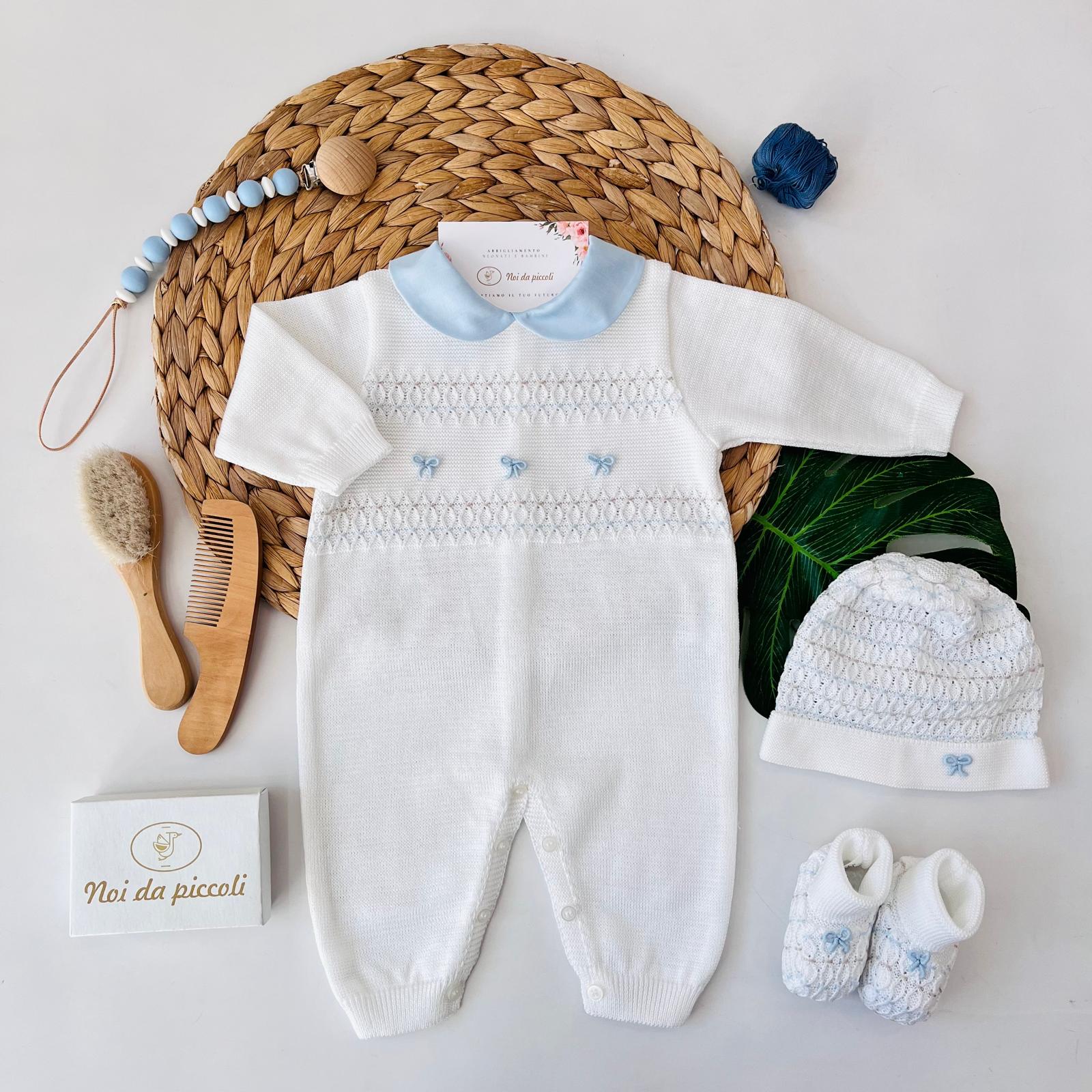 TUTINA CON PARURE 3 FIOCCHETTI 100% FILO DI COTONE POLVERE NOCE - Noi da piccoli