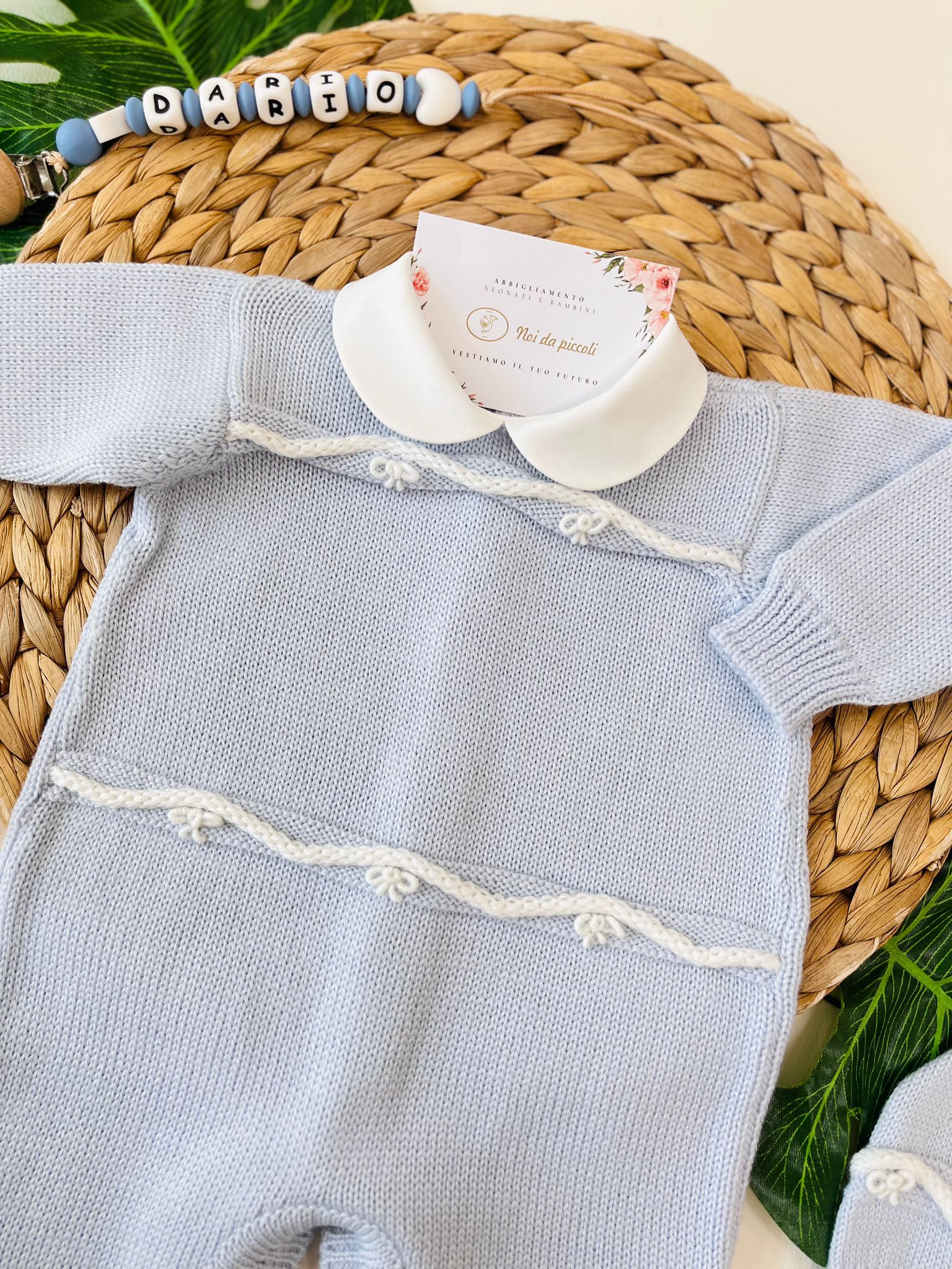 TUTINA CON PARURE ARTEMIDE 100% LANA MERINO CIELO E PANNA - Noi da piccoli