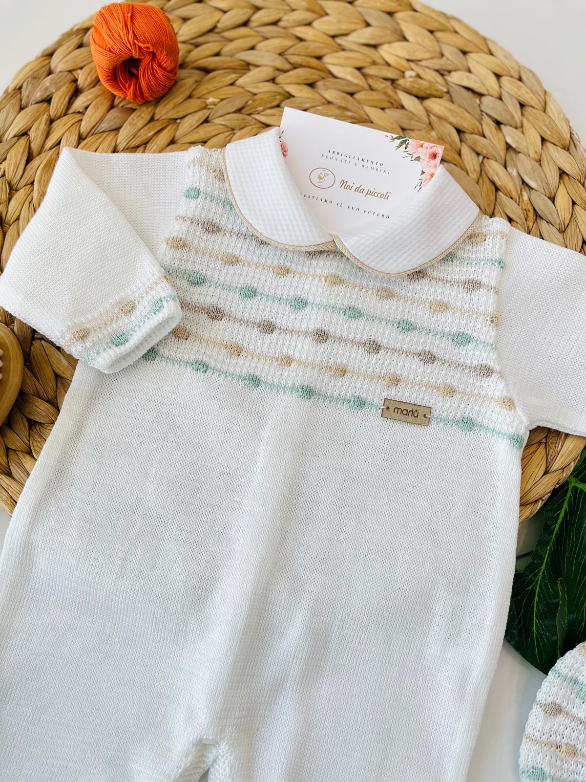 TUTINA CON PARURE BIANCO 100% FILO DI COTONE SALVIA MULTICOLOR - Noi da piccoli