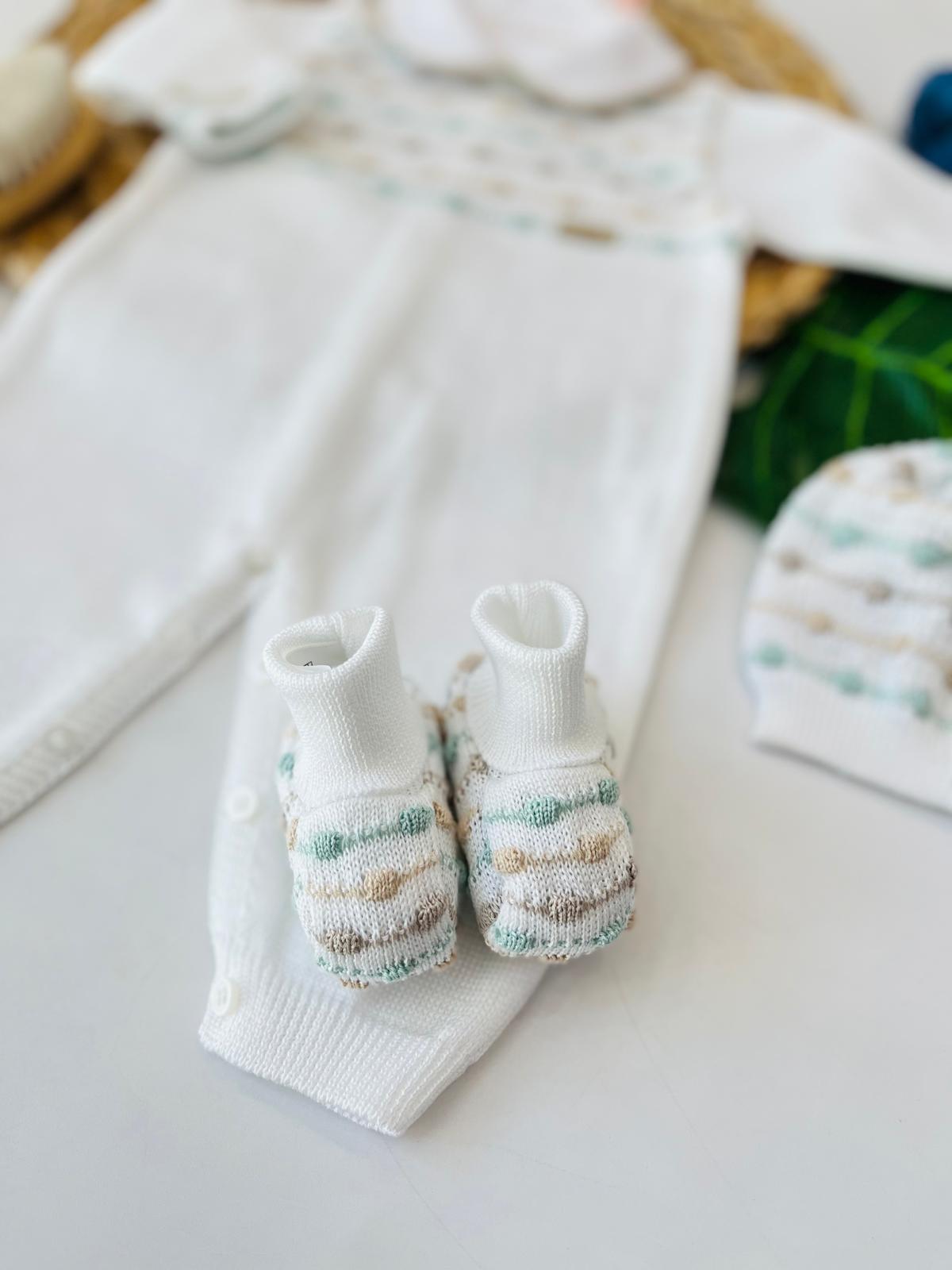 TUTINA CON PARURE BIANCO 100% FILO DI COTONE SALVIA MULTICOLOR - Noi da piccoli