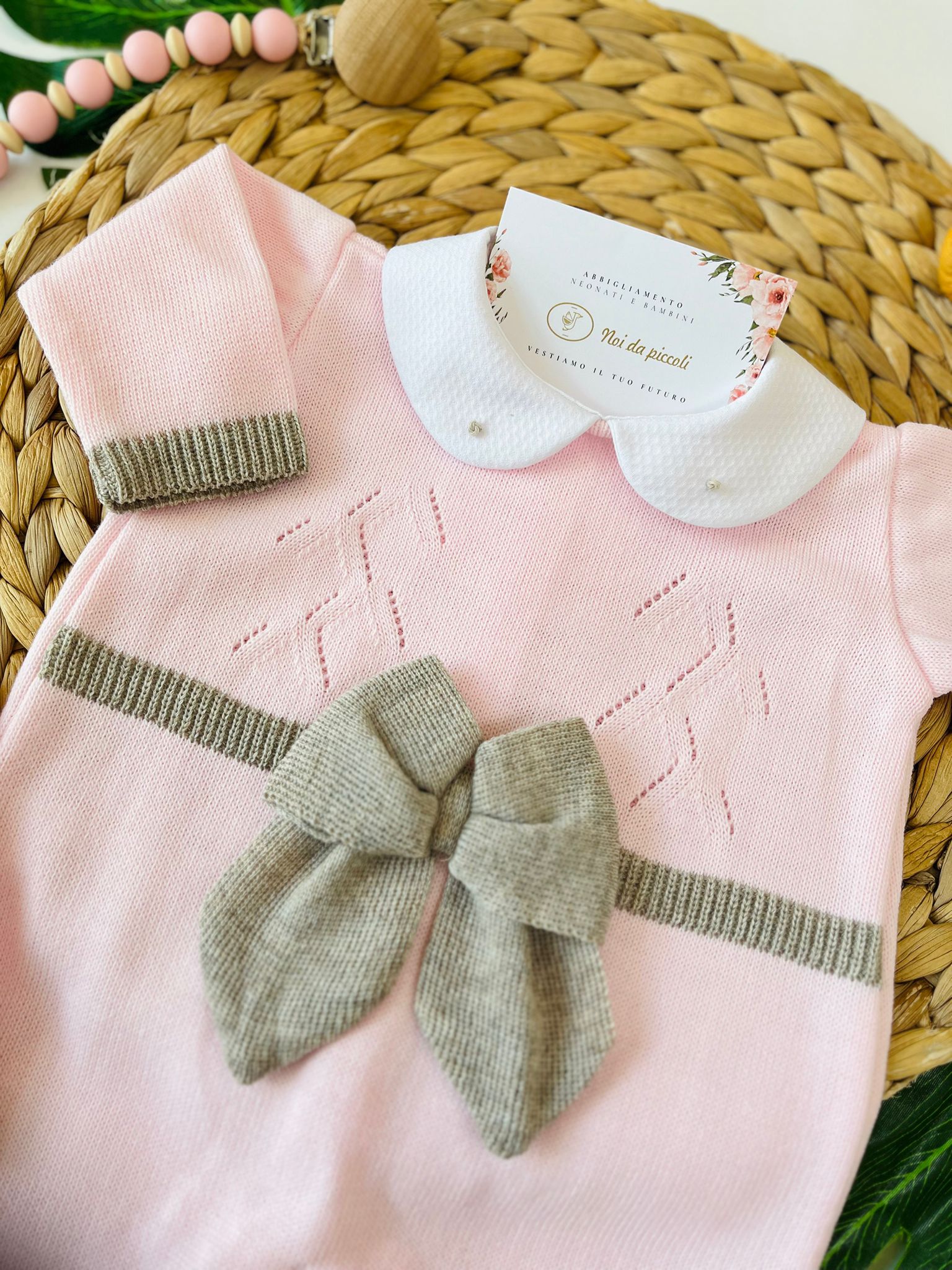 TUTINA CON PARURE FIOCCO ROSA TORTORA - Noi da piccoli