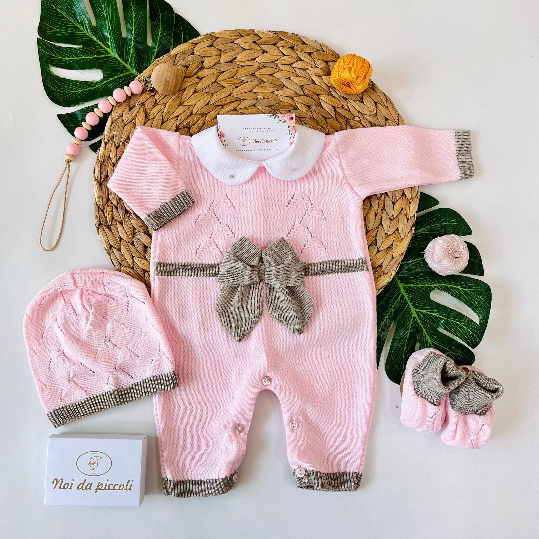 TUTINA CON PARURE FIOCCO ROSA TORTORA - Noi da piccoli